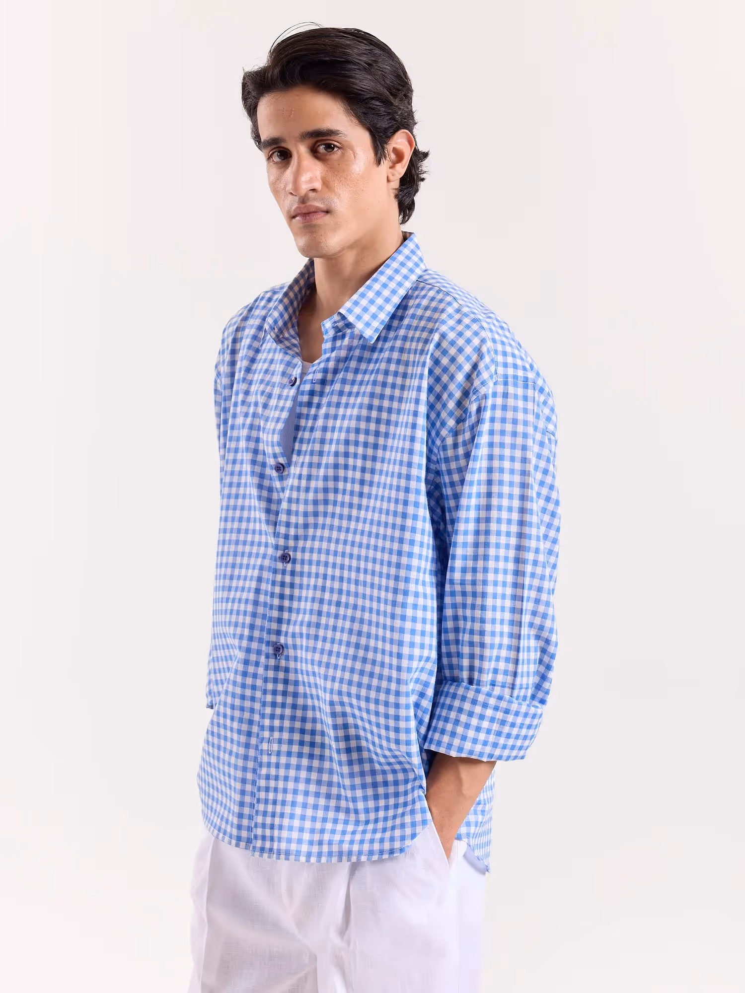 Blue Gingham Cropped Shirt  image 5