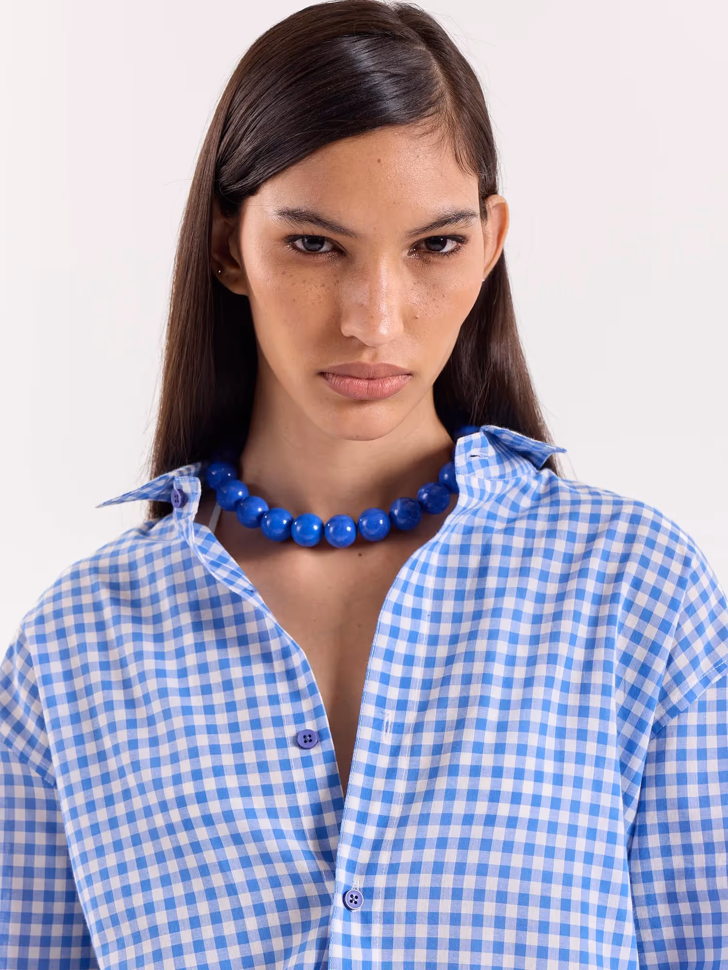 Blue Gingham Cropped Shirt  image 6