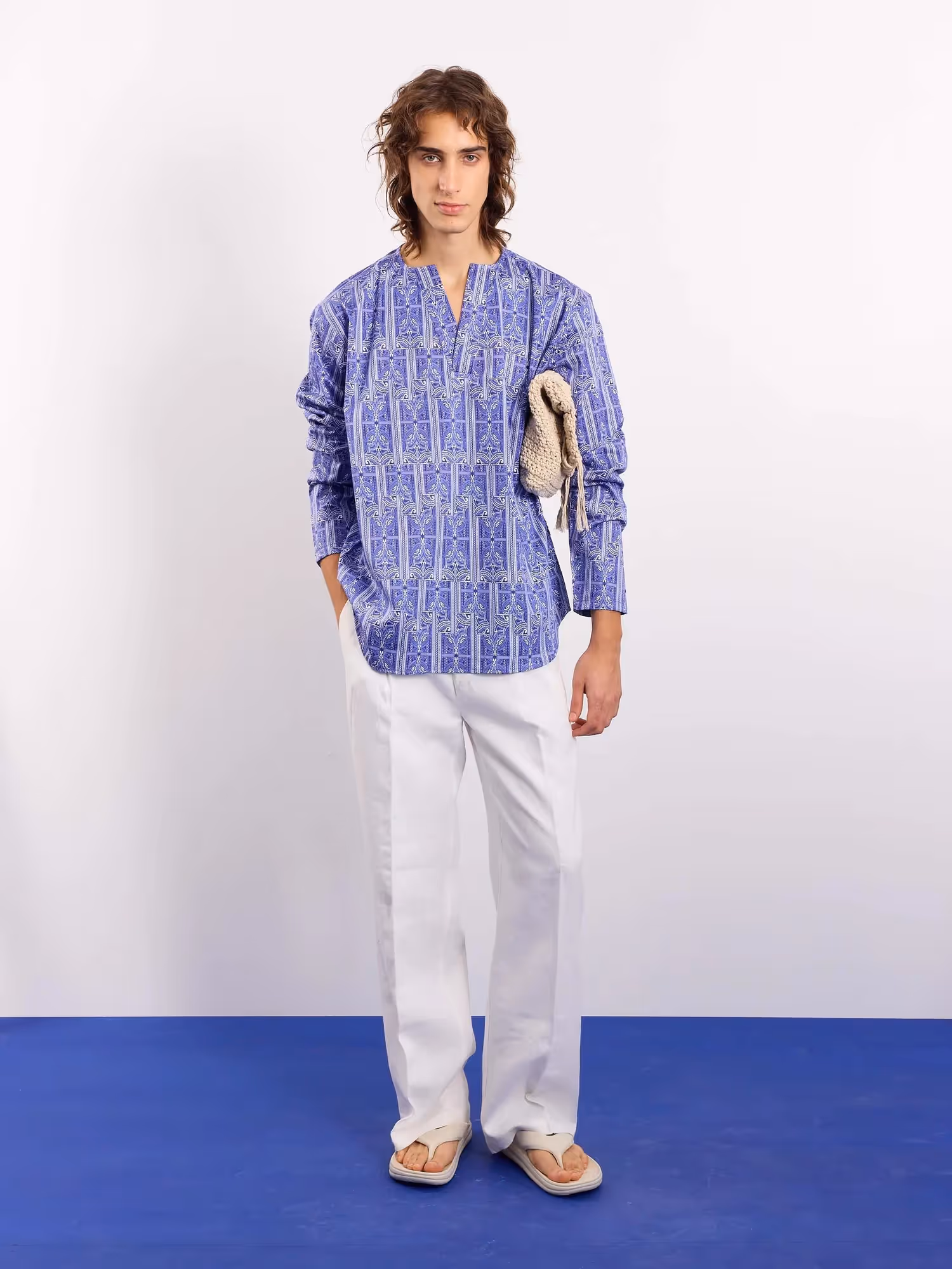 Blue Patterned Satin Pullover image 1