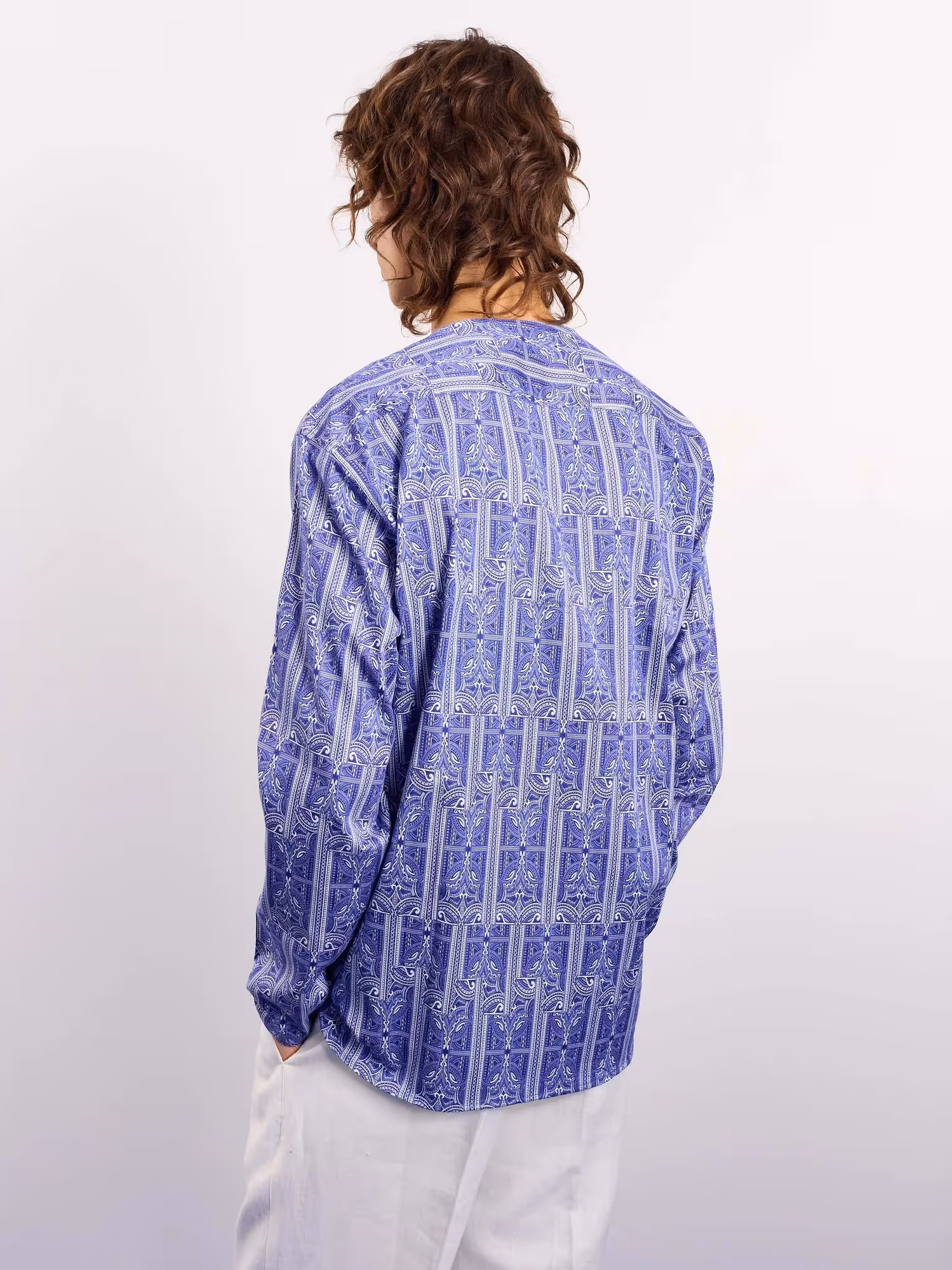 Blue Patterned Satin Pullover image 8