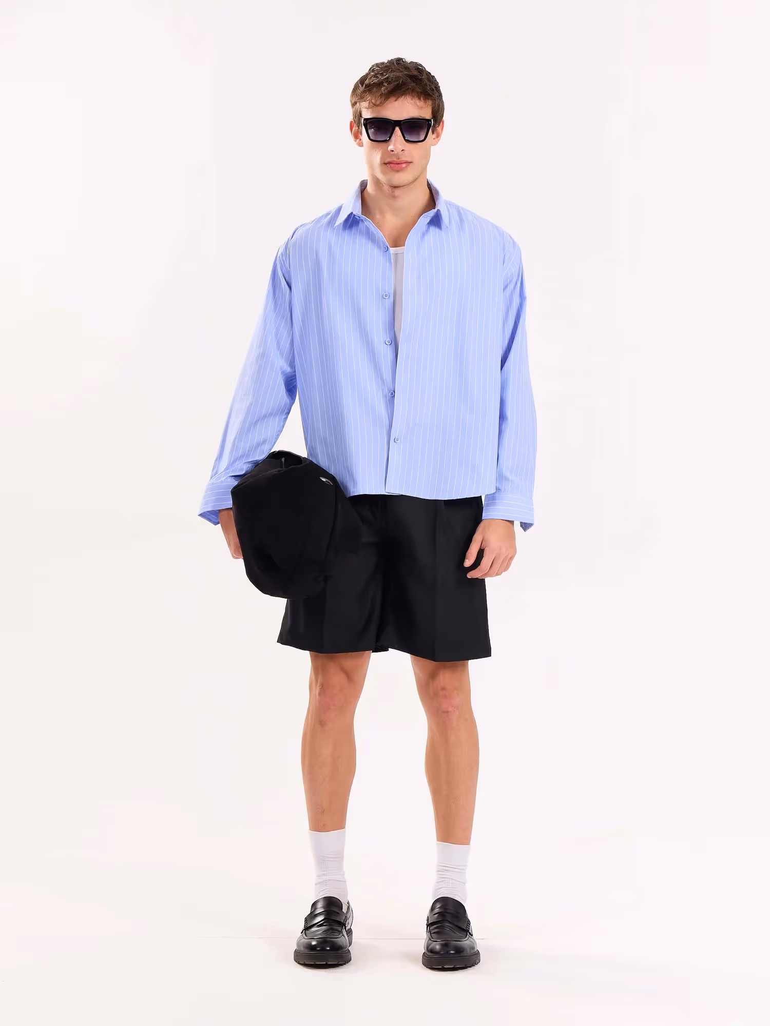 Blue Pinstripe Poplin Cropped Shirt image 1