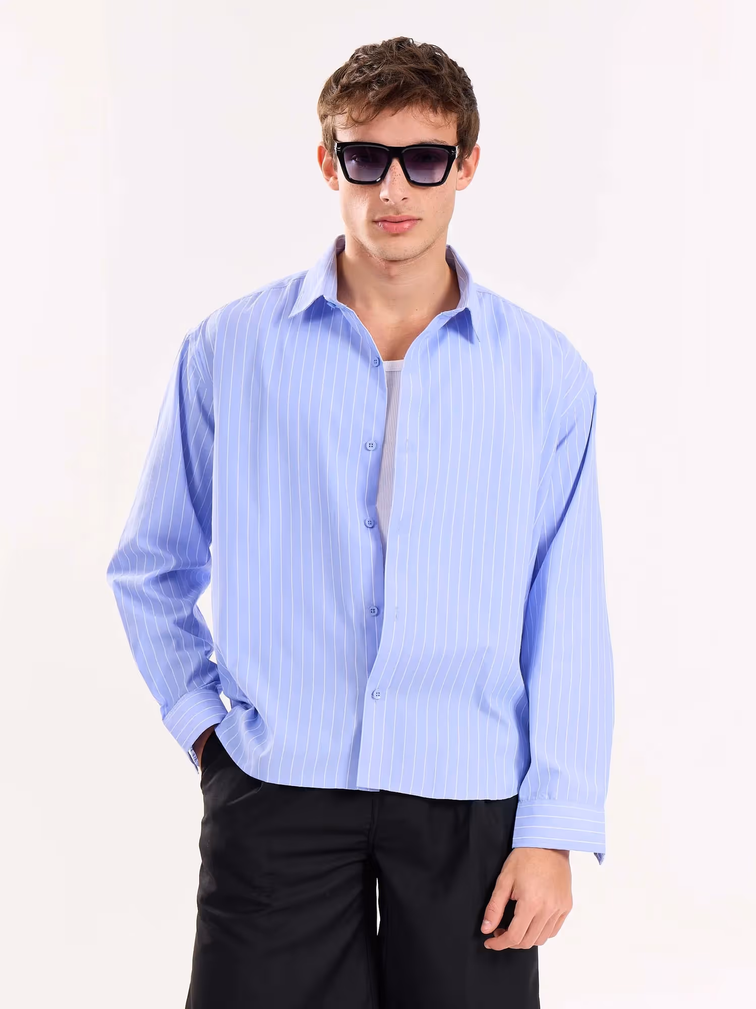 Blue Pinstripe Poplin Cropped Shirt image 2
