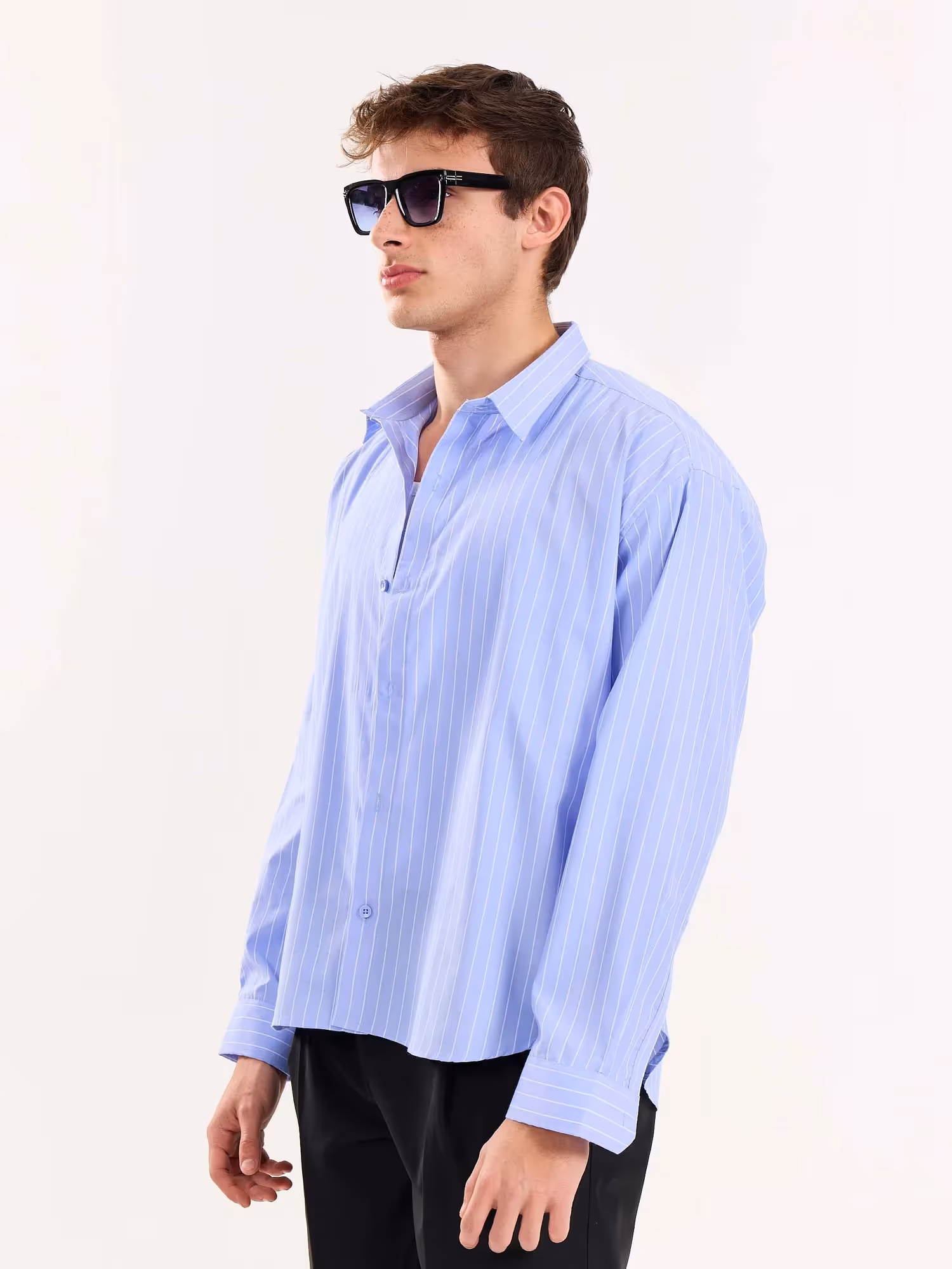 Blue Pinstripe Poplin Cropped Shirt image 7