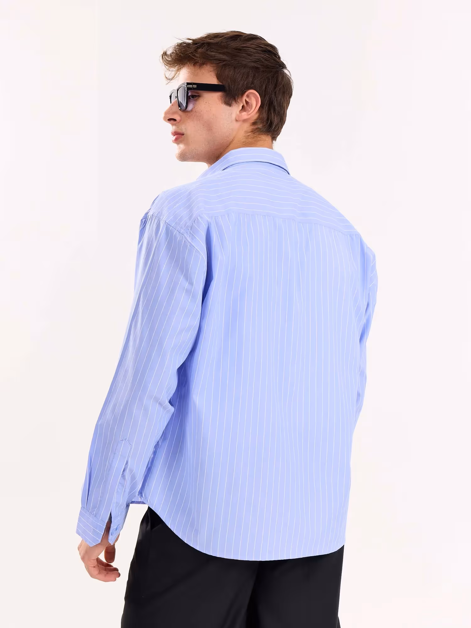 Blue Pinstripe Poplin Cropped Shirt image 8