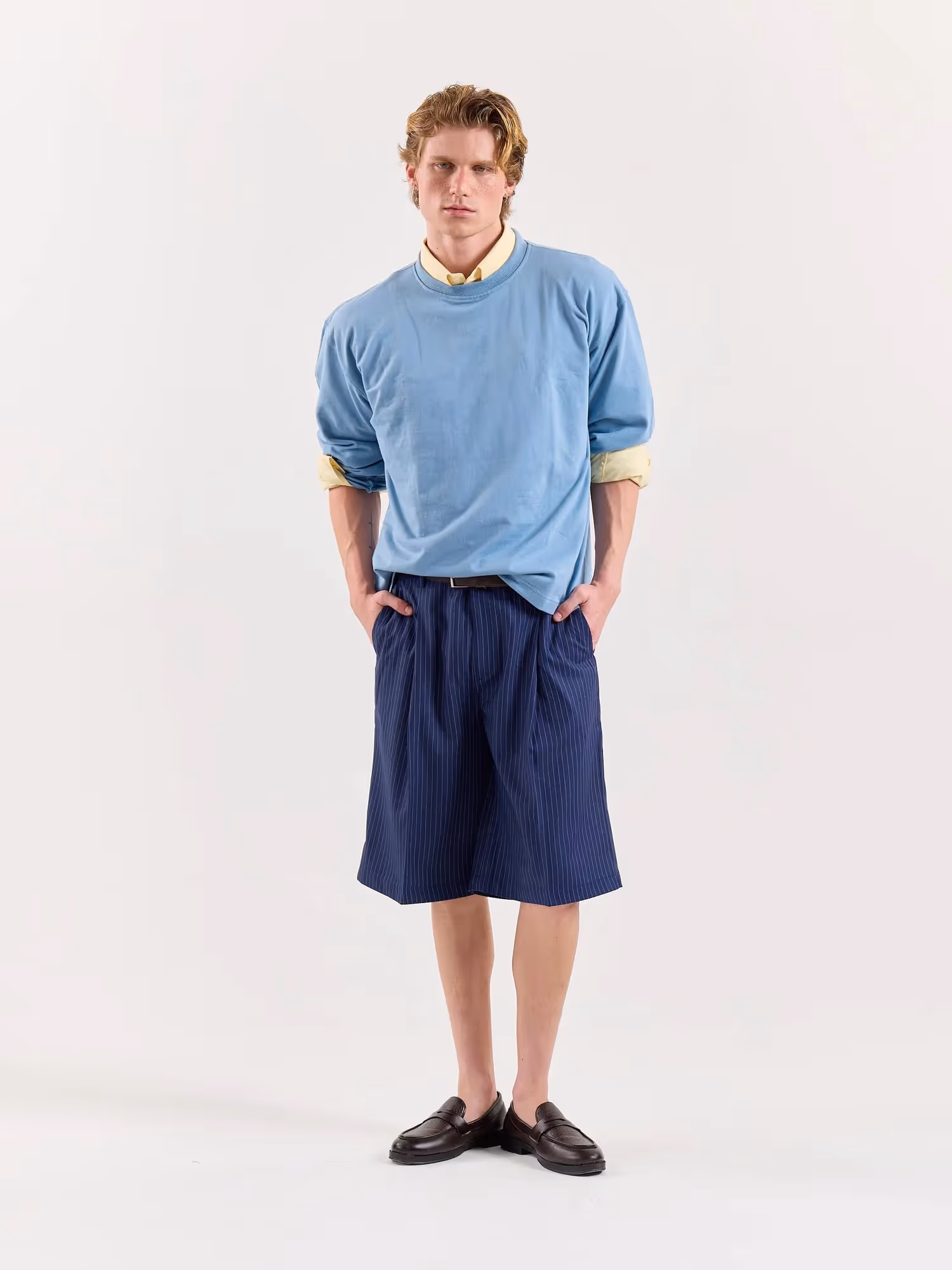 Blue Pinstriped Trouser Shorts  image 1