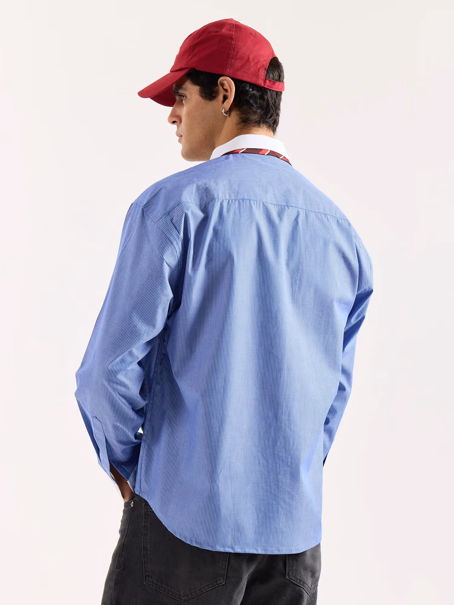 Blue Striped Contrast Collar Oversized Shirt image 8