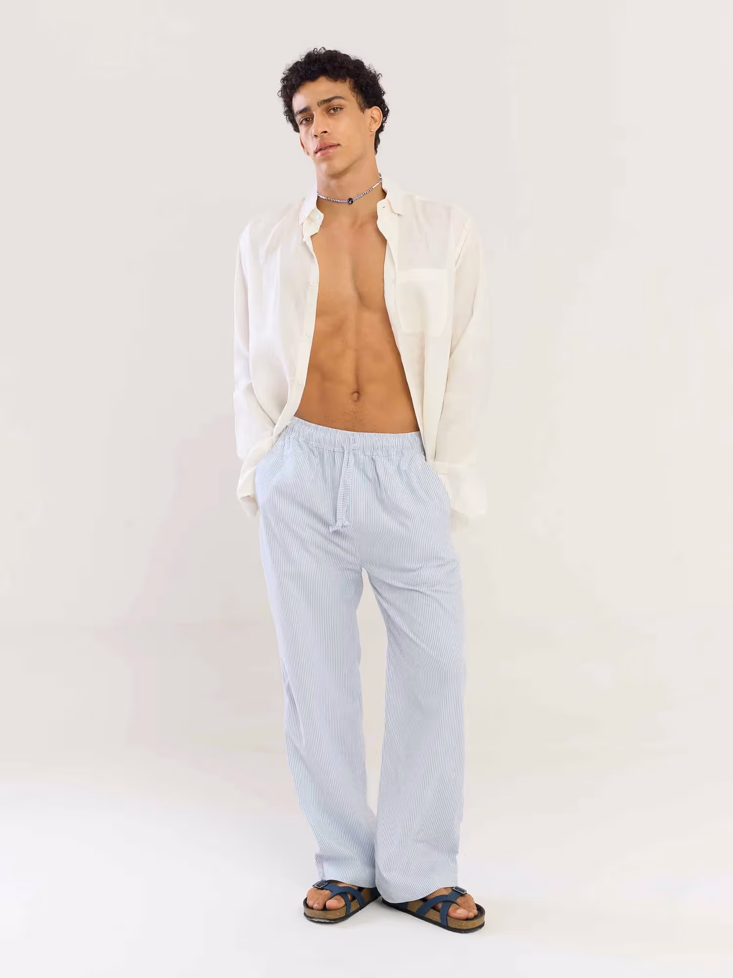 Blue Striped Cotton Pull-on Pants image 1