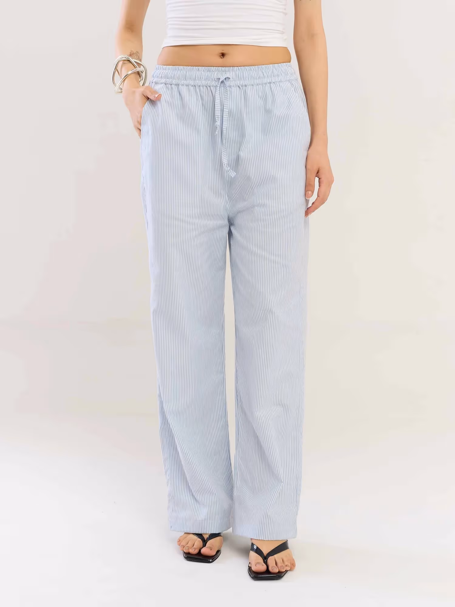 Blue Striped Cotton Pull-on Pants image 3