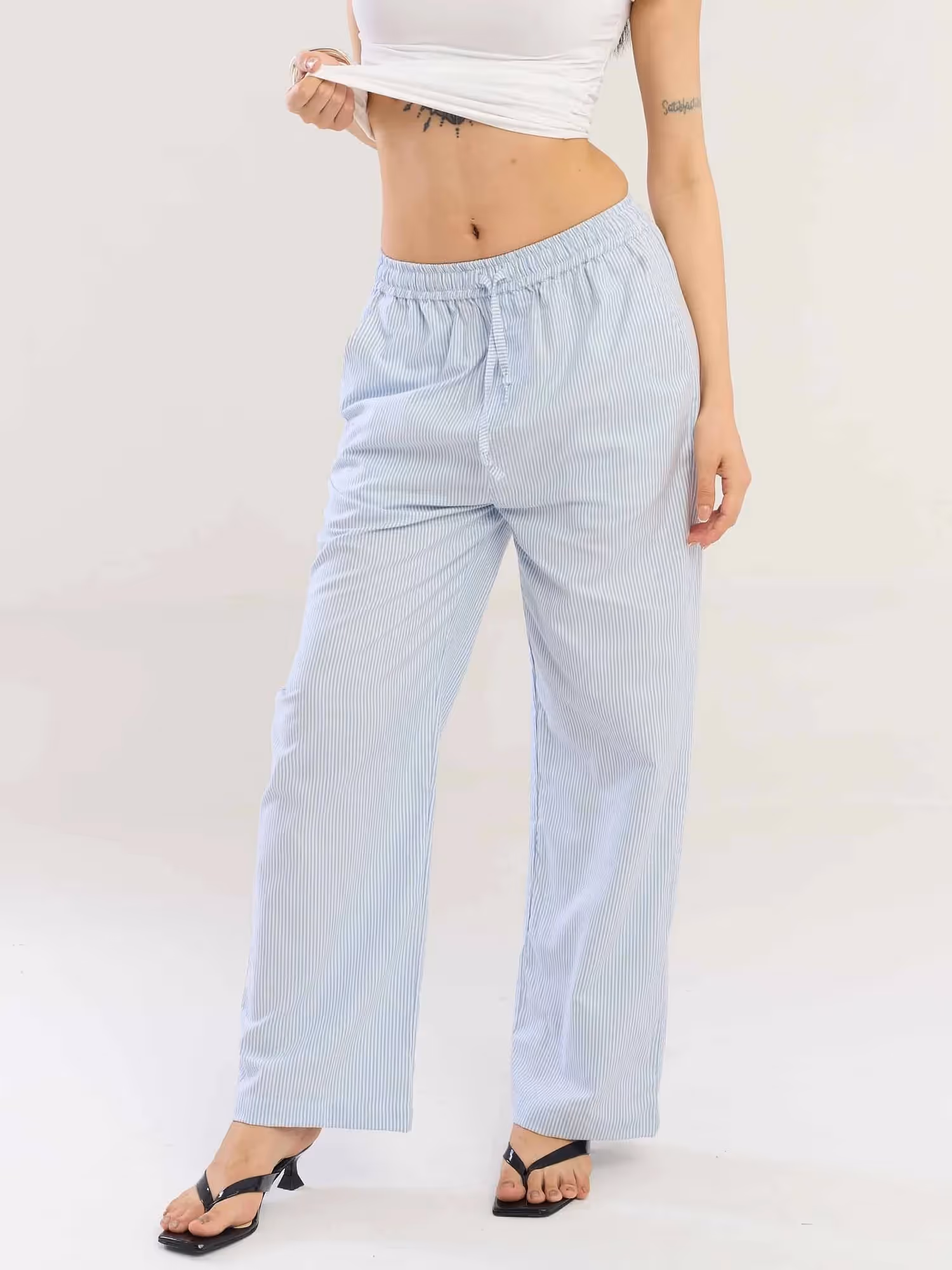 Blue Striped Cotton Pull-on Pants image 4