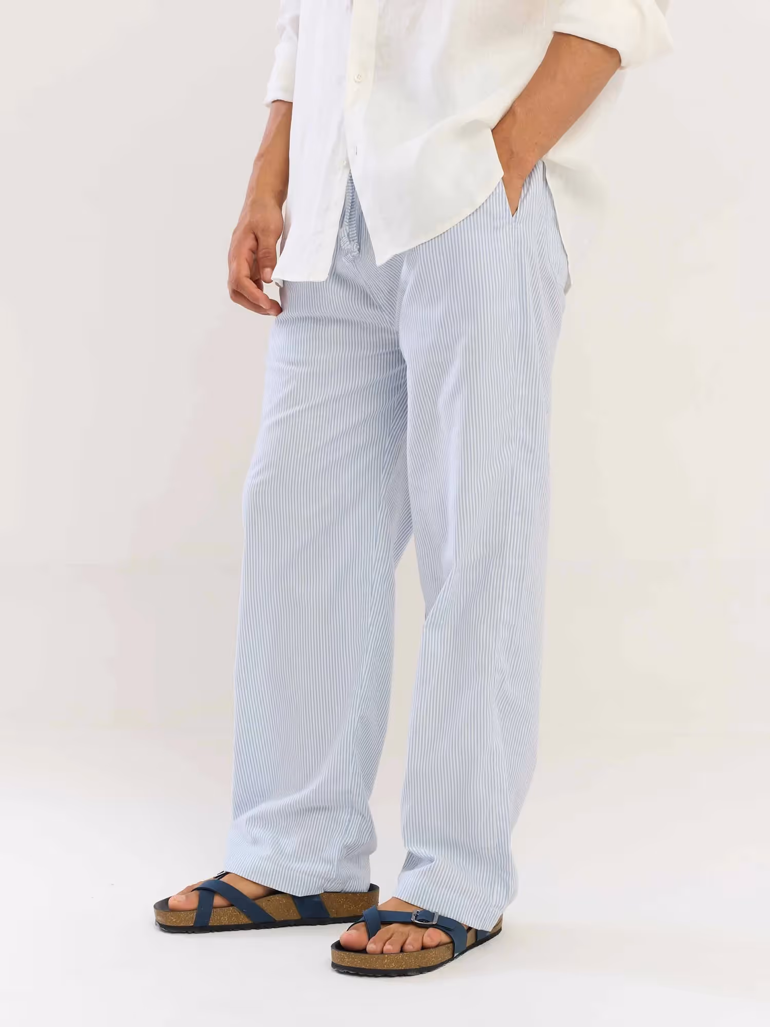 Blue Striped Cotton Pull-on Pants image 5