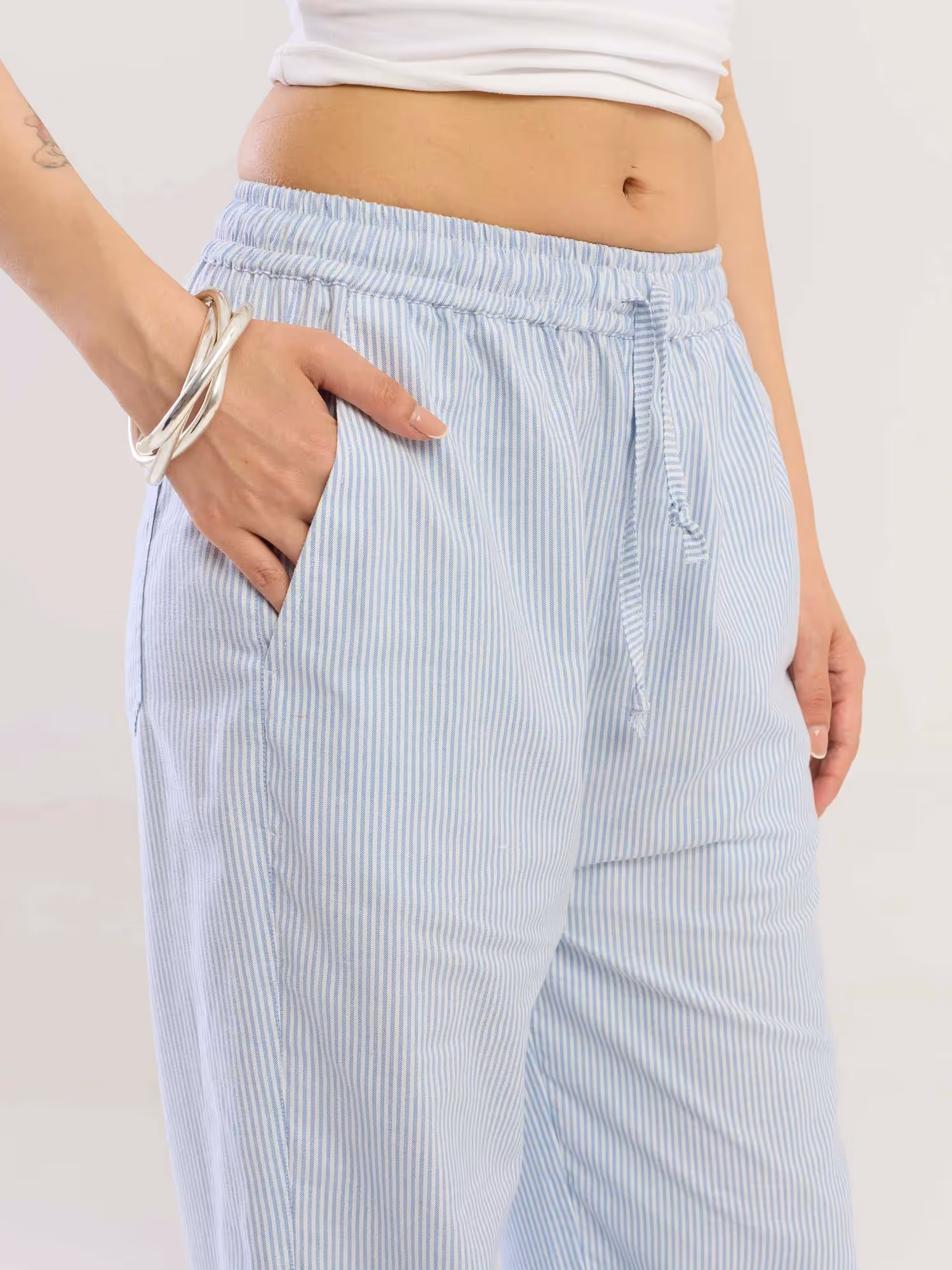 Blue Striped Cotton Pull-on Pants image 6