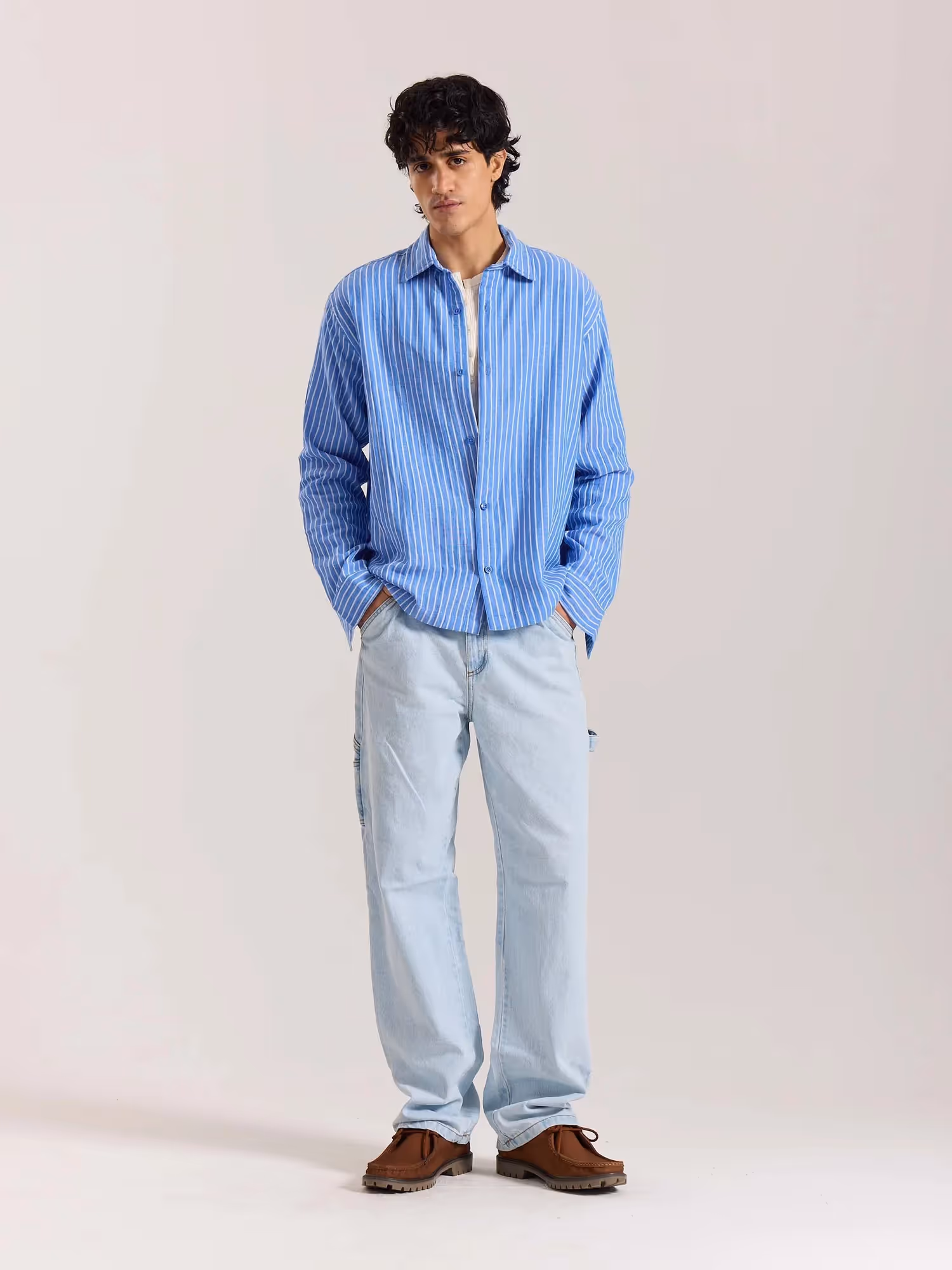 Blue Striped Gauze Holiday Shirt  image 1
