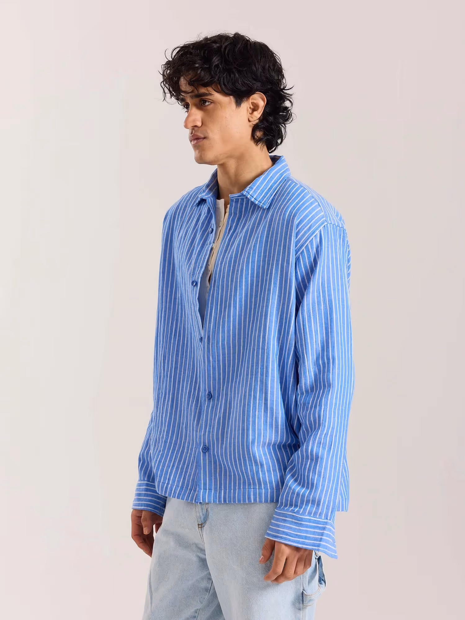 Blue Striped Gauze Holiday Shirt  image 4