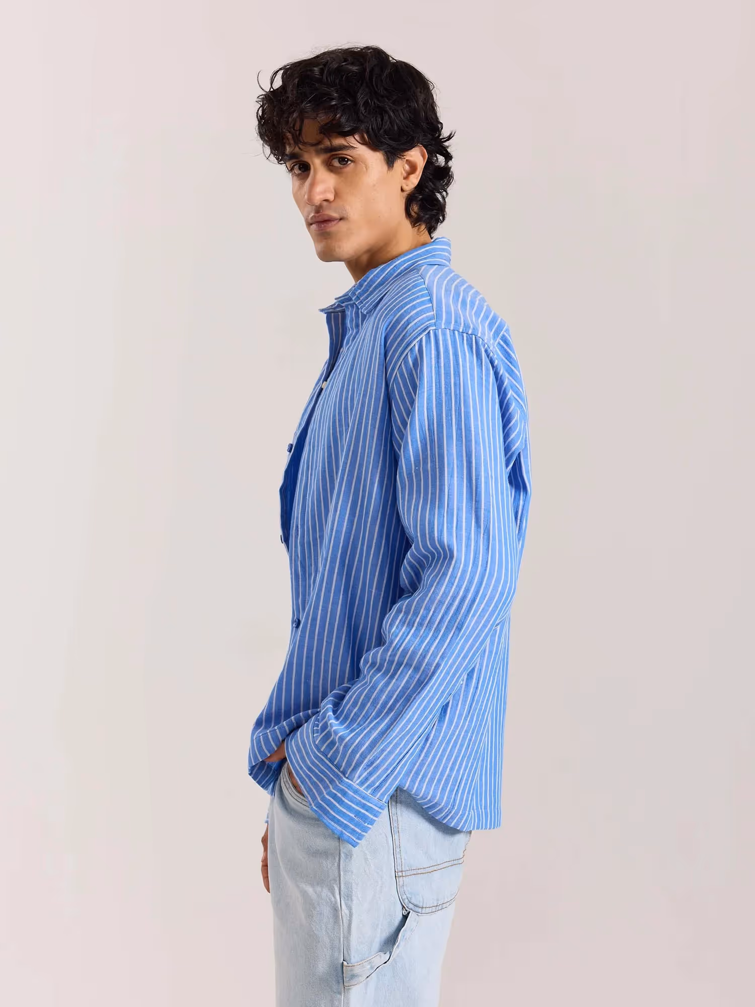 Blue Striped Gauze Holiday Shirt  image 5