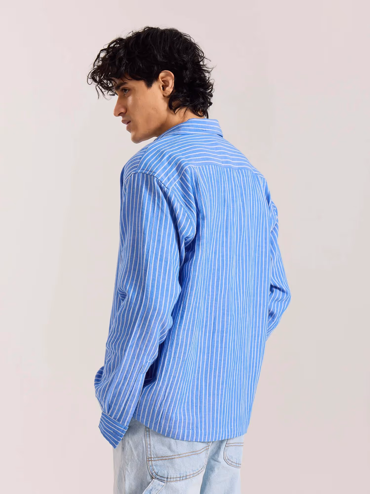 Blue Striped Gauze Holiday Shirt  image 6