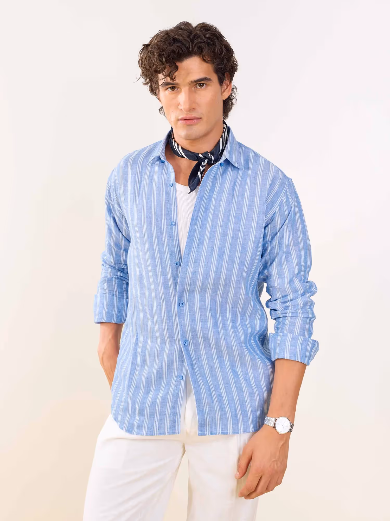 Blue Striped Irish Linen Shirt image 3