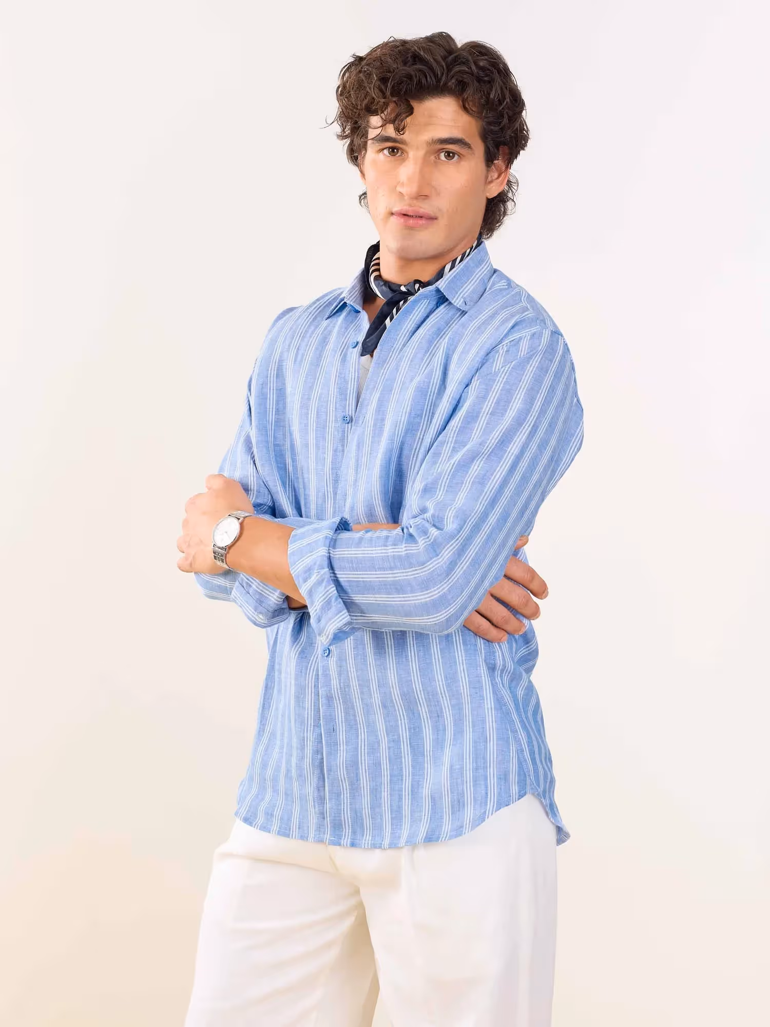 Blue Striped Irish Linen Shirt image 4