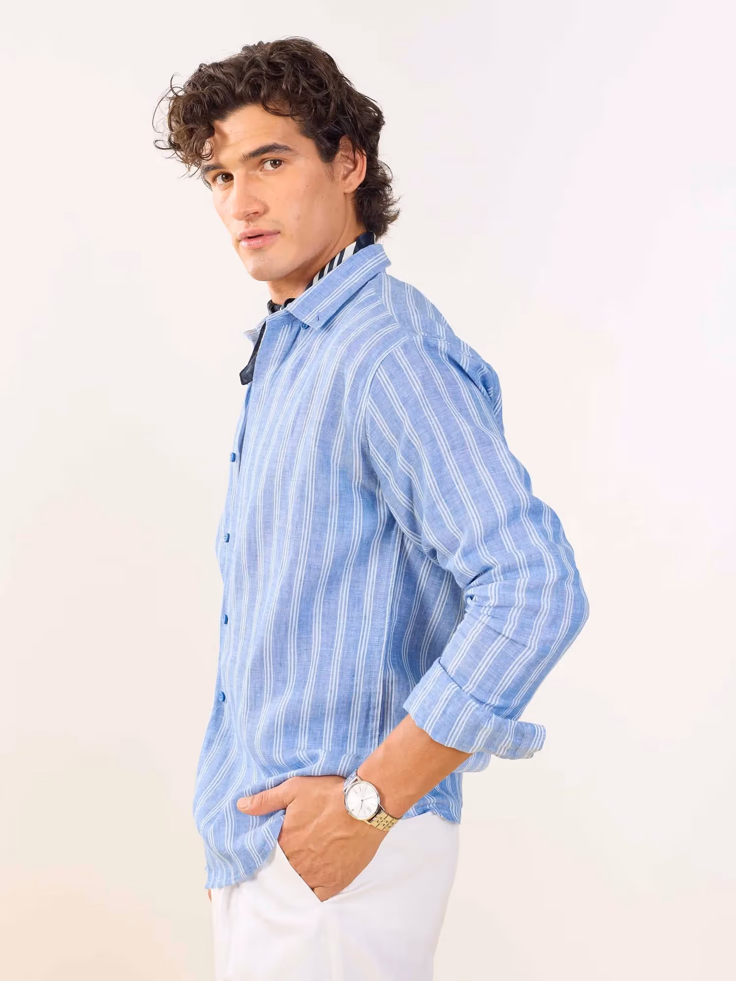Blue Striped Irish Linen Shirt image 6