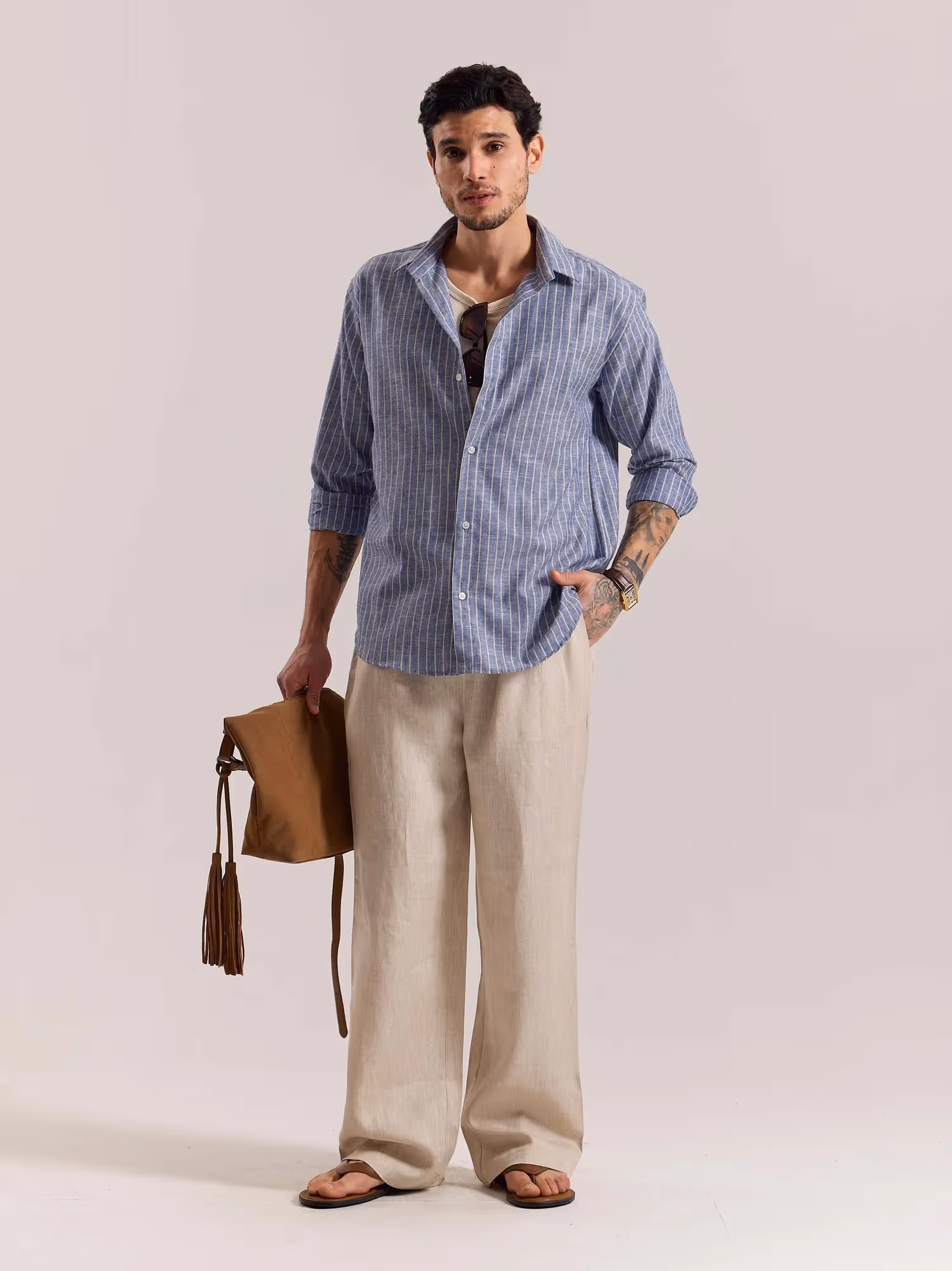 Blue Striped Linen-blend Shirt  image 1