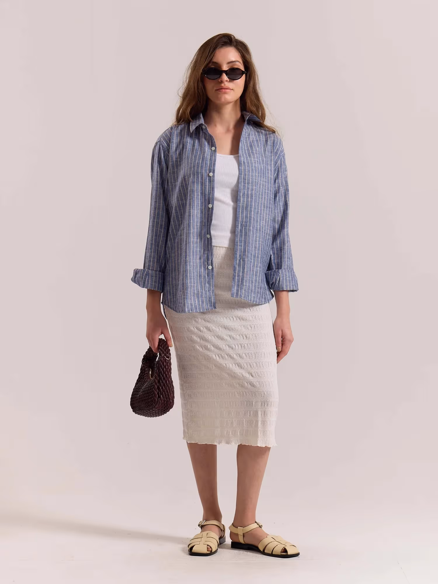 Blue Striped Linen-blend Shirt image 2