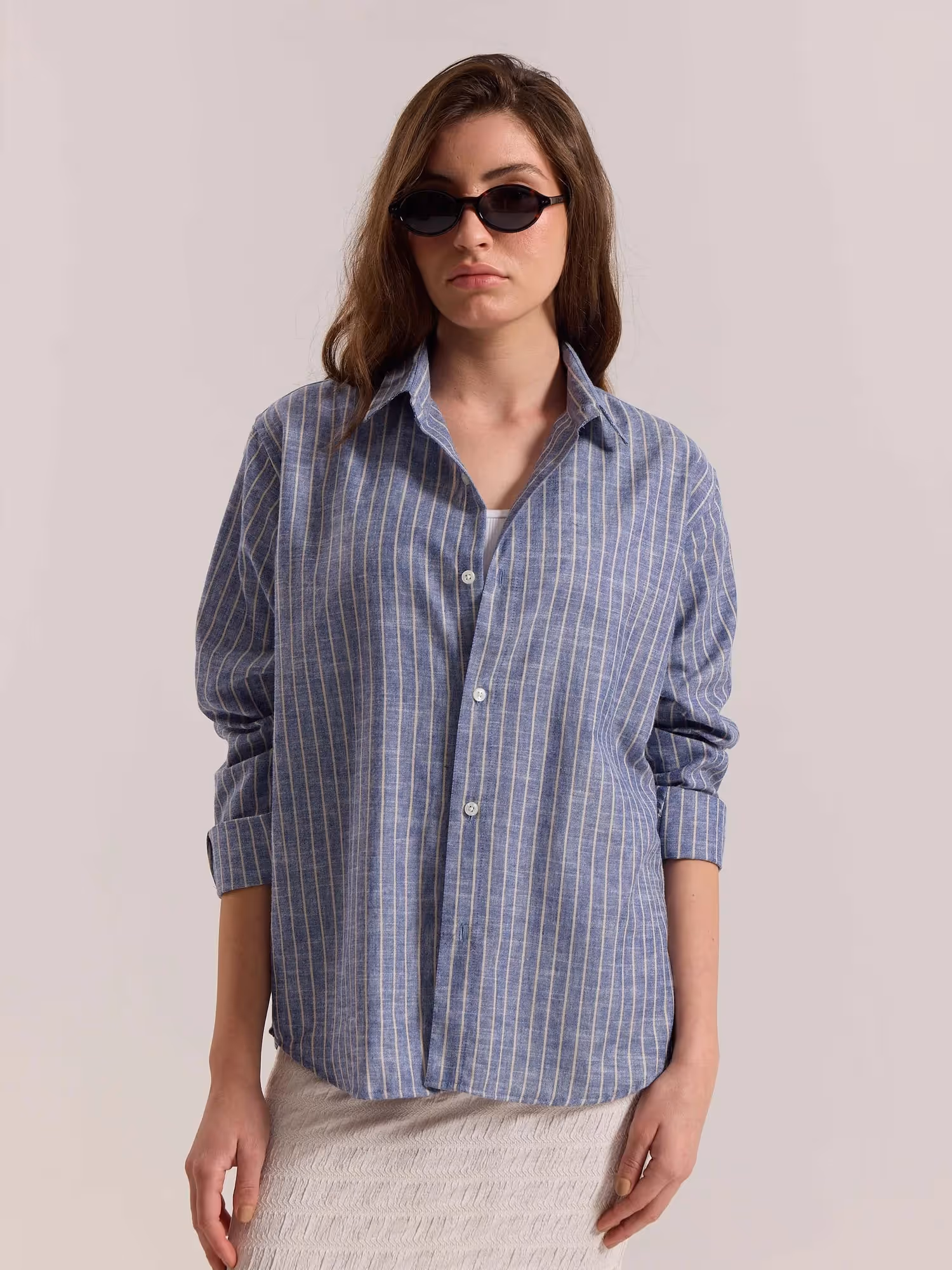 Blue Striped Linen-blend Shirt image 4