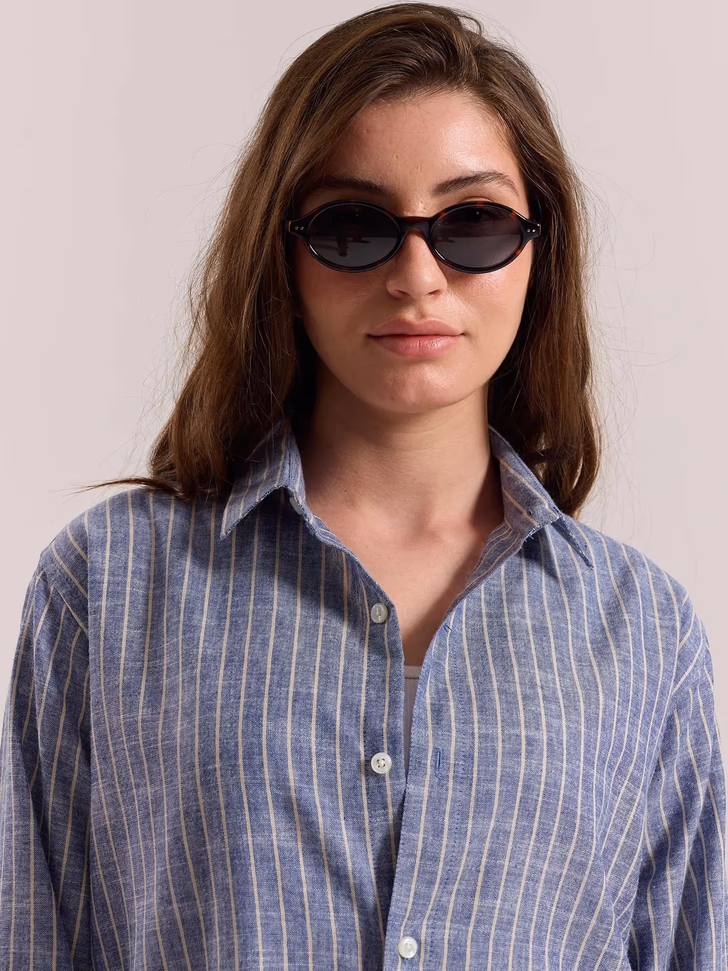 Blue Striped Linen-blend Shirt image 5