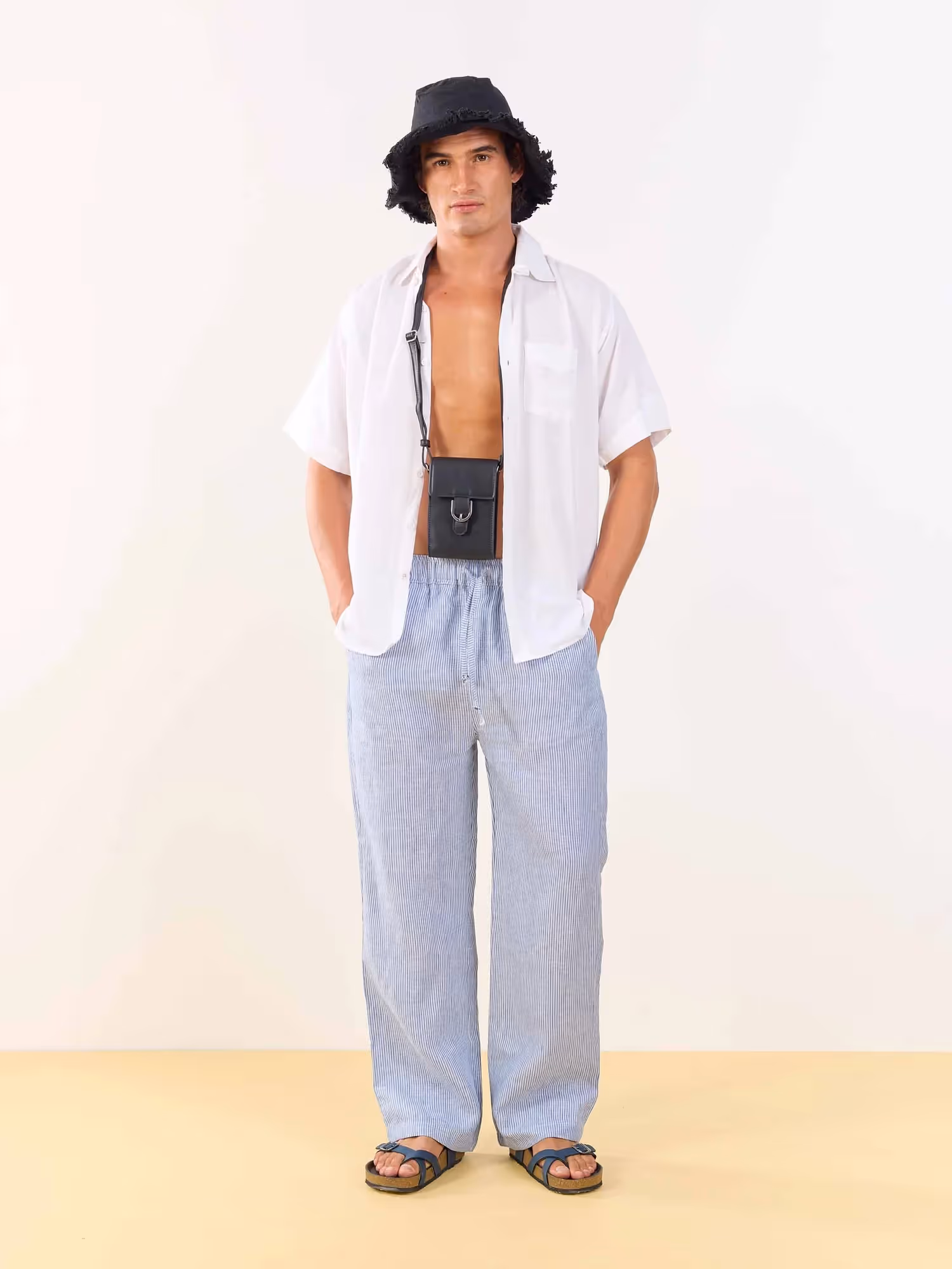 Blue Striped Linen Pull-on Pants image 1