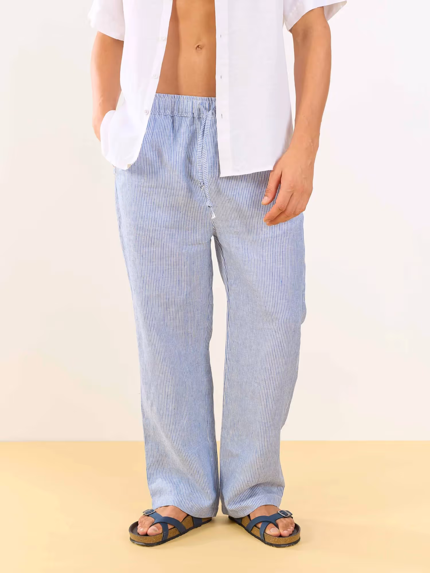 Blue Striped Linen Pull-on Pants image 2