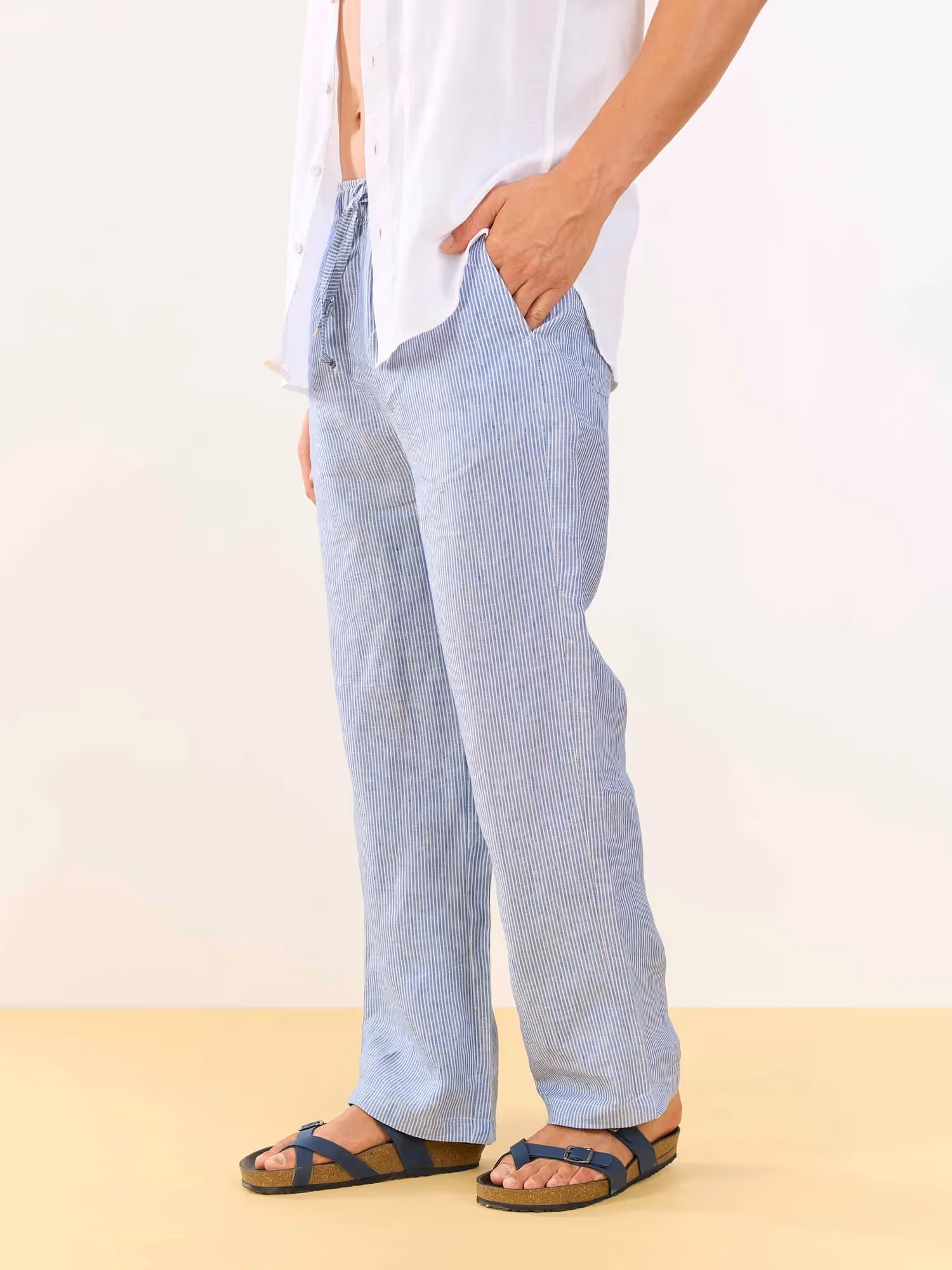 Blue Striped Linen Pull-on Pants image 4