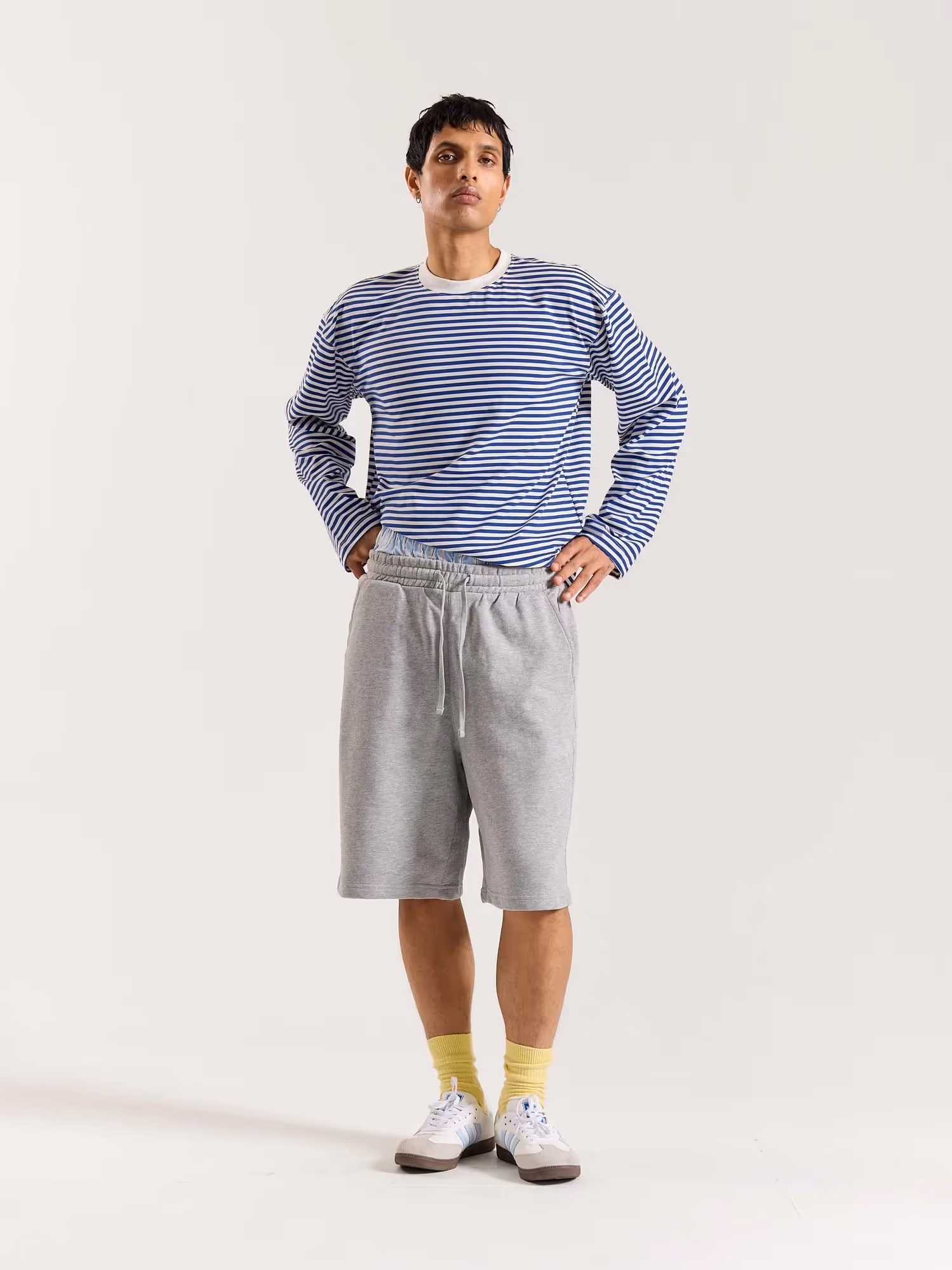 Blue Striped Loose Fit Cropped T-Shirt image 1