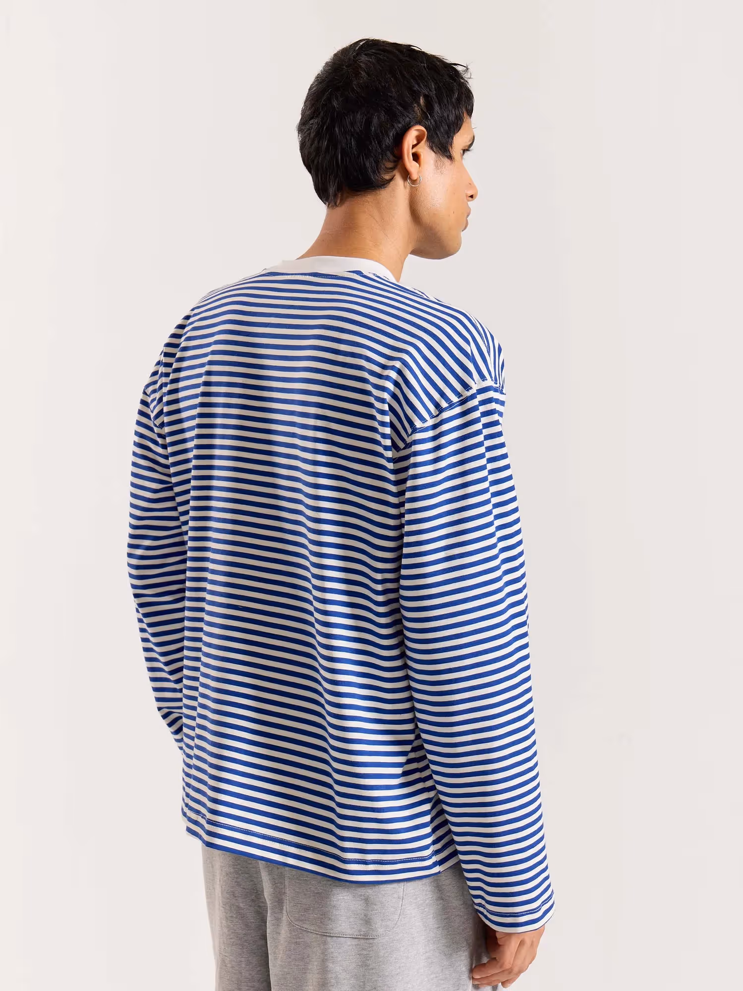 Blue Striped Loose Fit Cropped T-Shirt image 7