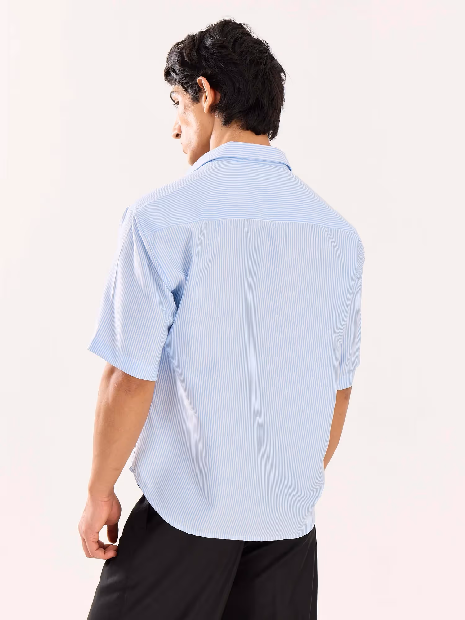 Blue Striped Oversized Cropped Shirt image 8