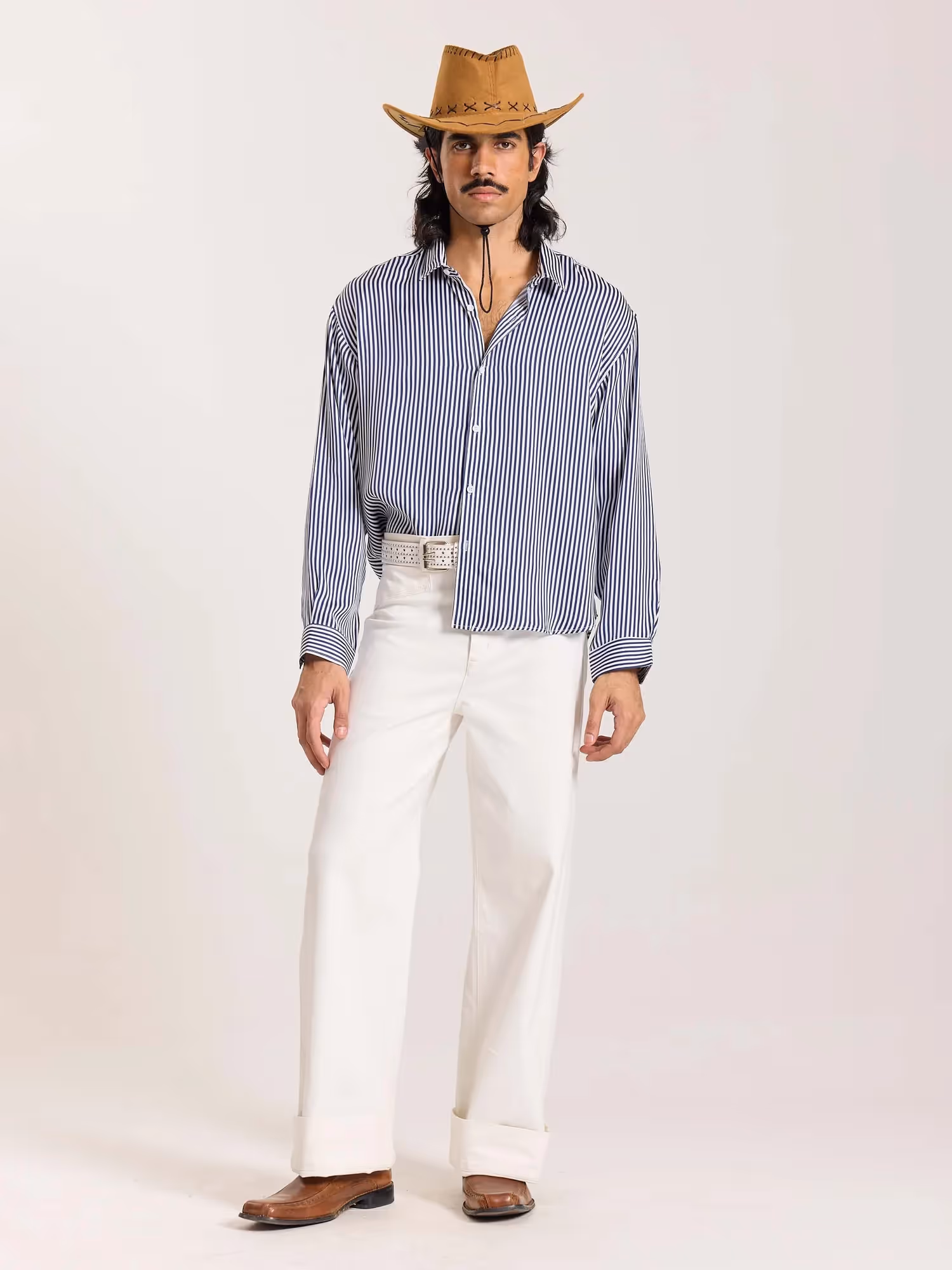 Blue Striped Satin Cropped Shirt image 1