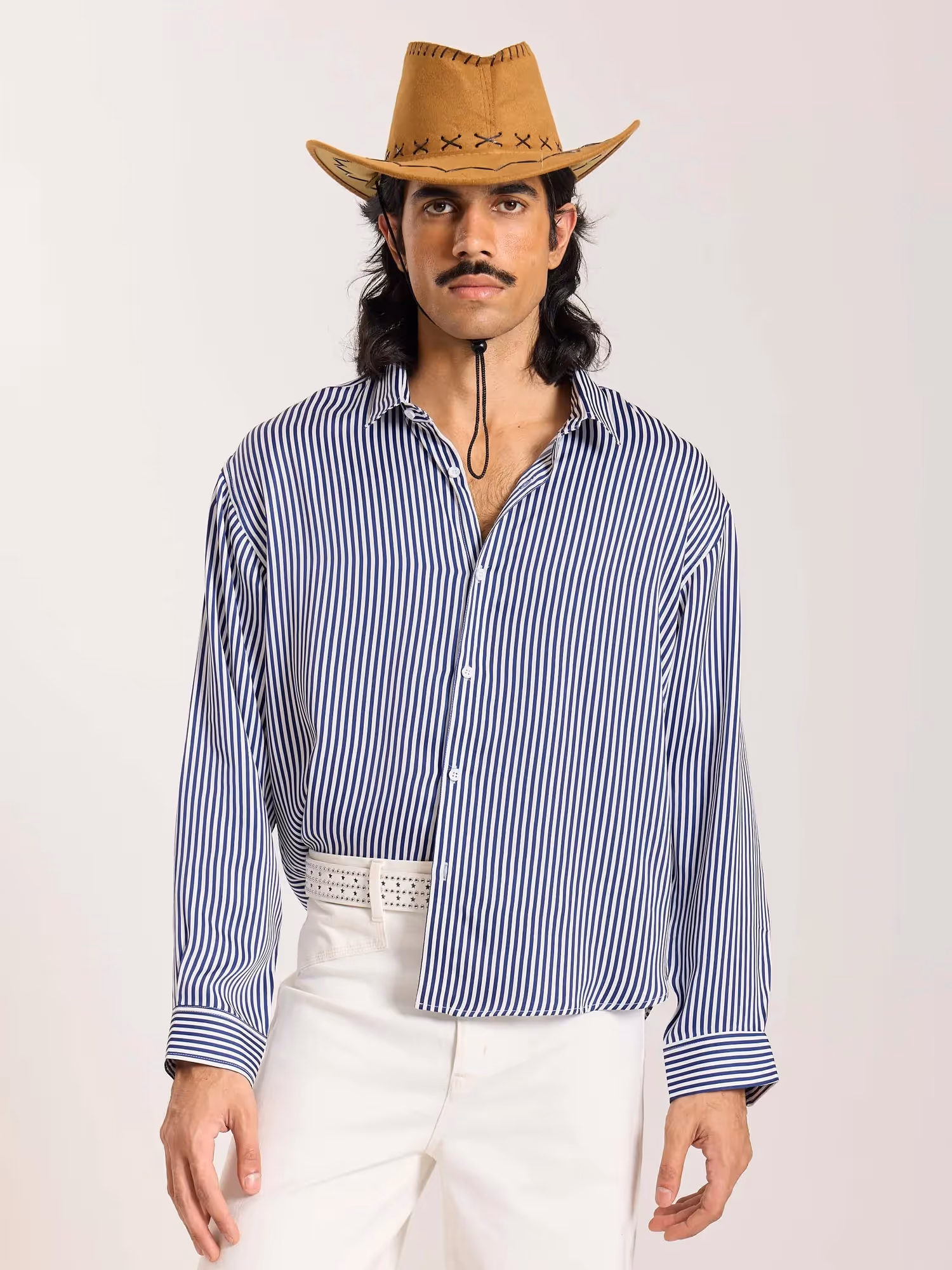 Blue Striped Satin Cropped Shirt  image 3