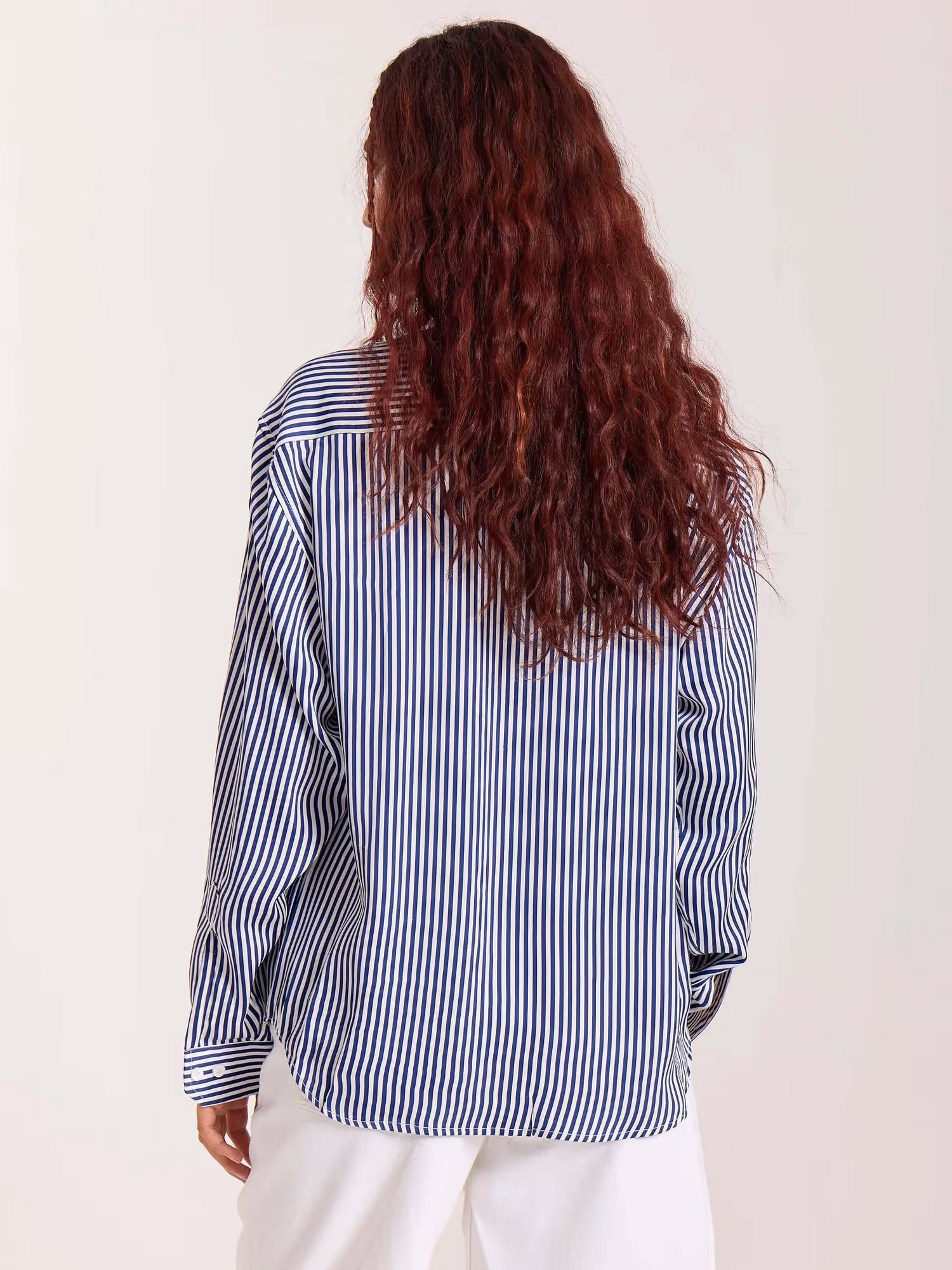 Blue Striped Satin Cropped Shirt  image 8