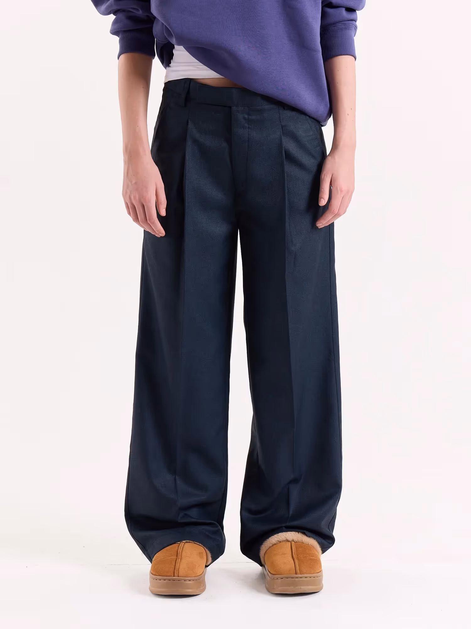 Blue Textured Baggy Fit Trousers image 4