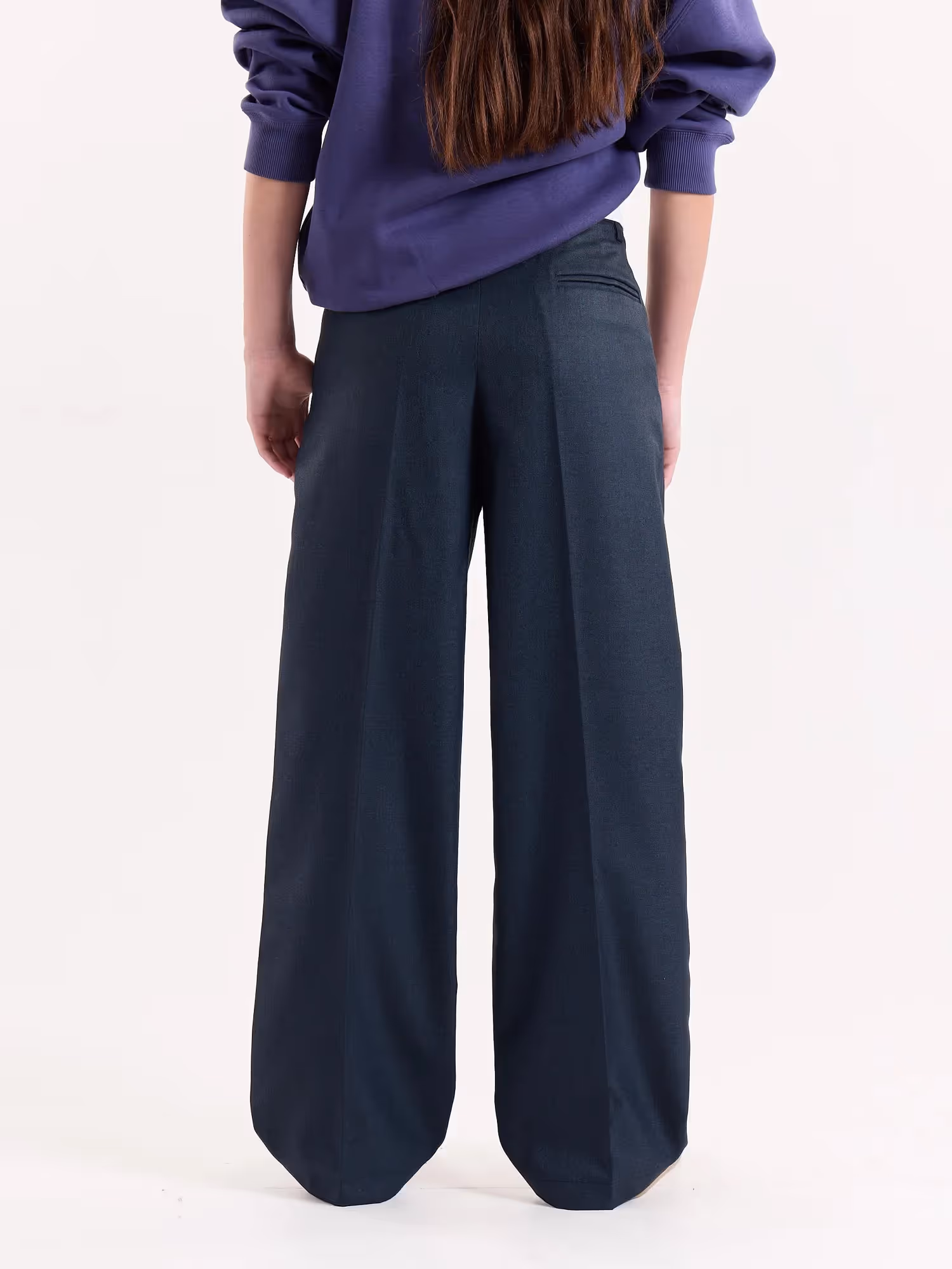 Blue Textured Baggy Fit Trousers image 8