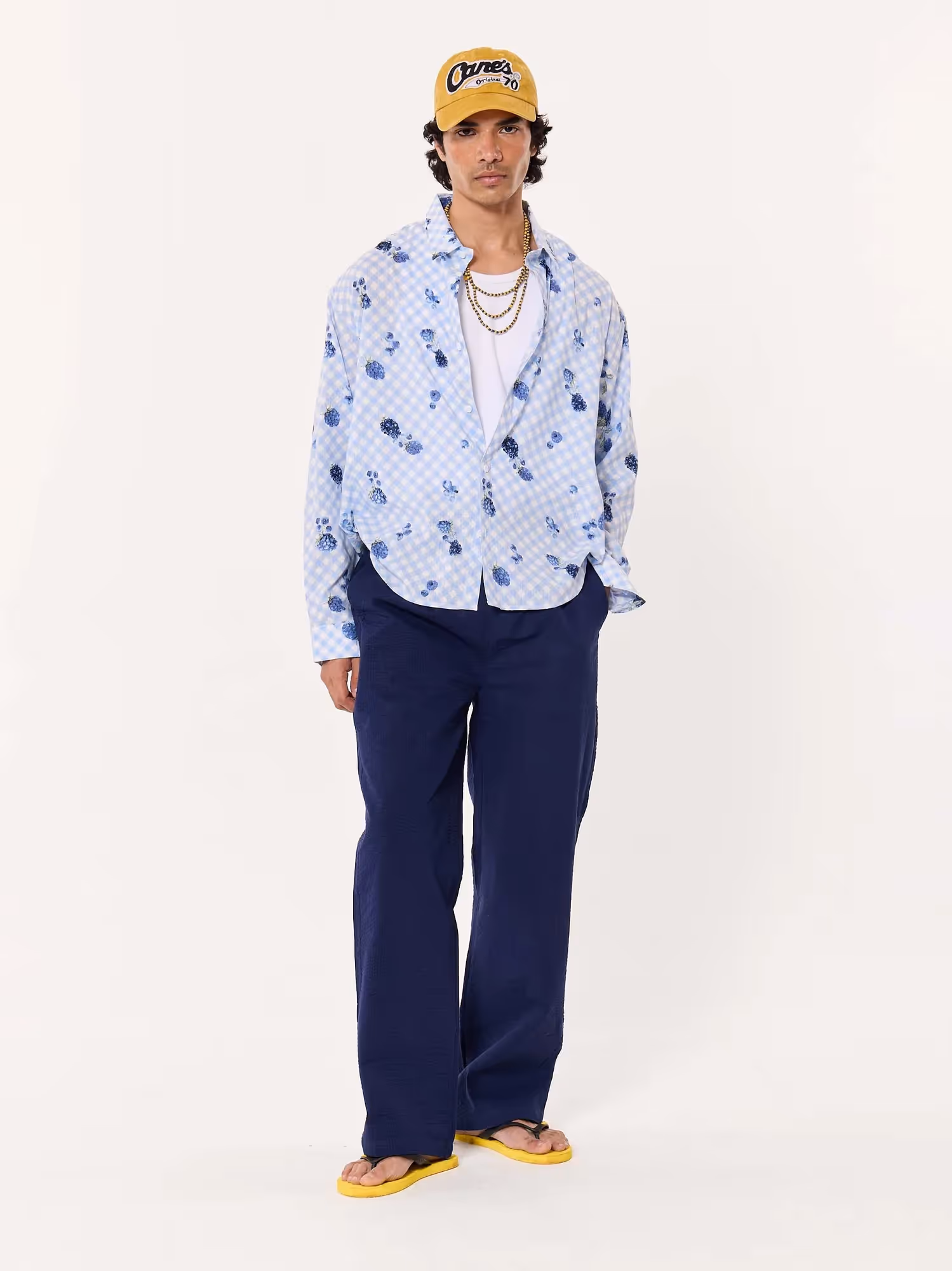 Blueberry Gingham Printed Cropped Shirt image 1
