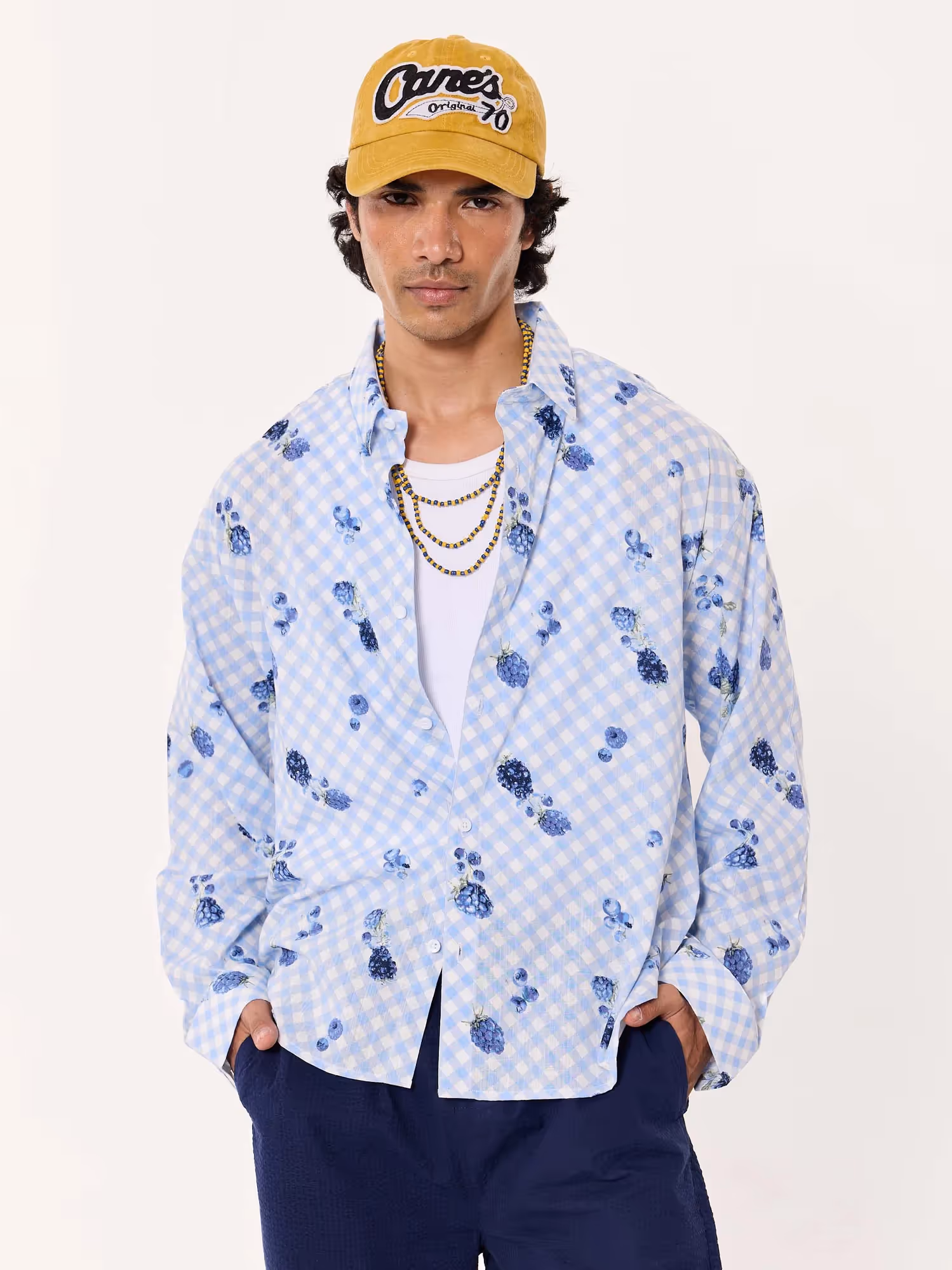 Blueberry Gingham Printed Cropped Shirt  image 3