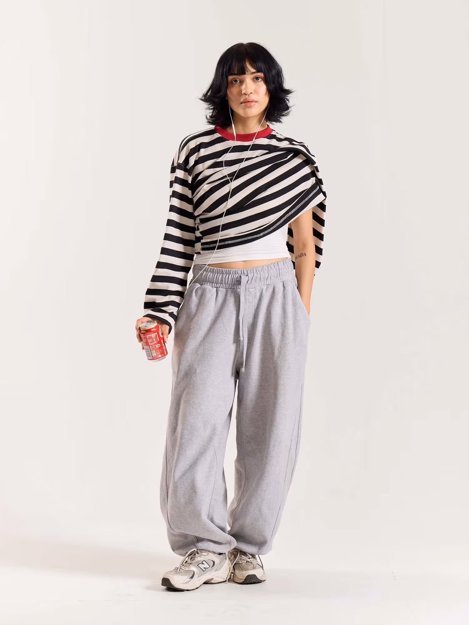Bold Black and White Striped Loose Fit Cropped T-Shirt image 2
