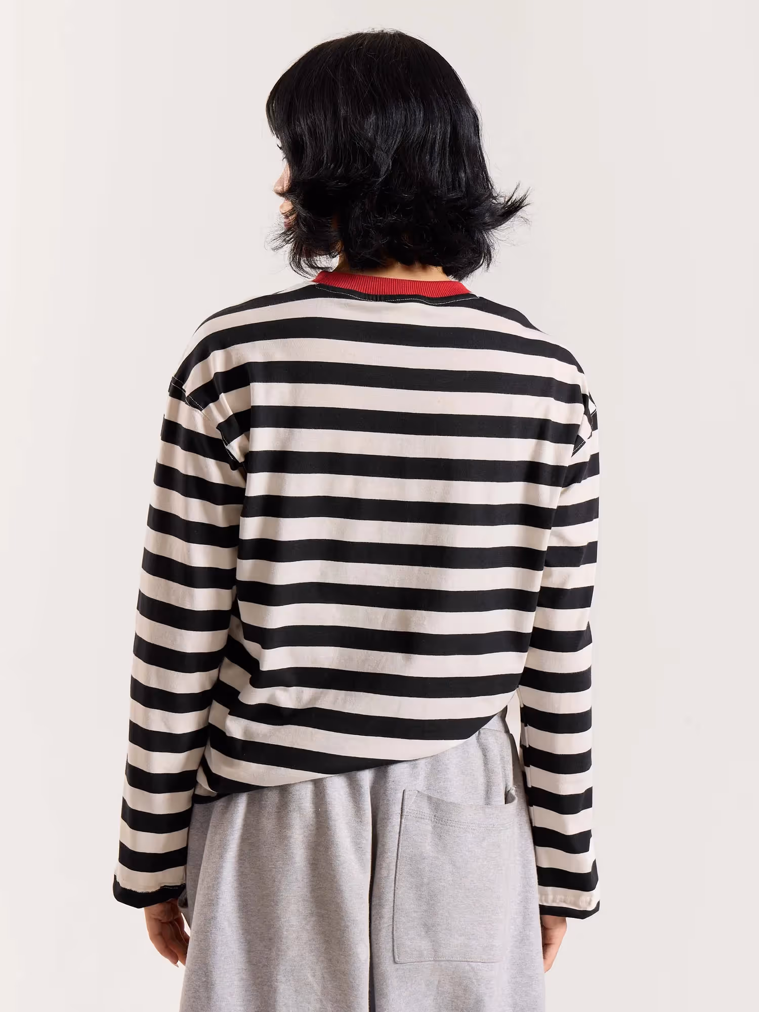 Bold Black and White Striped Loose Fit Cropped T-Shirt image 7