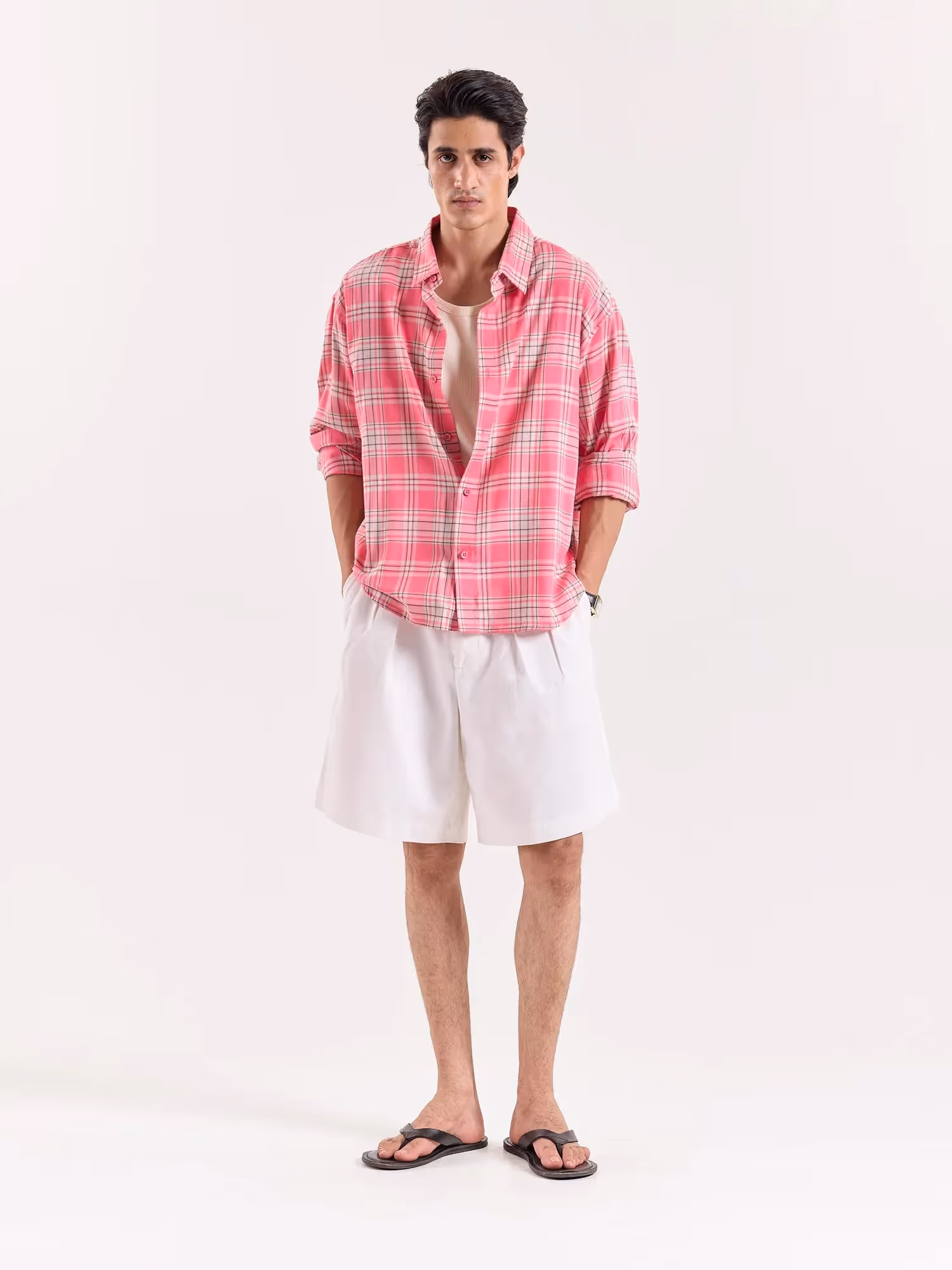 Bright Pink Checkered Cropped Shirt image 1