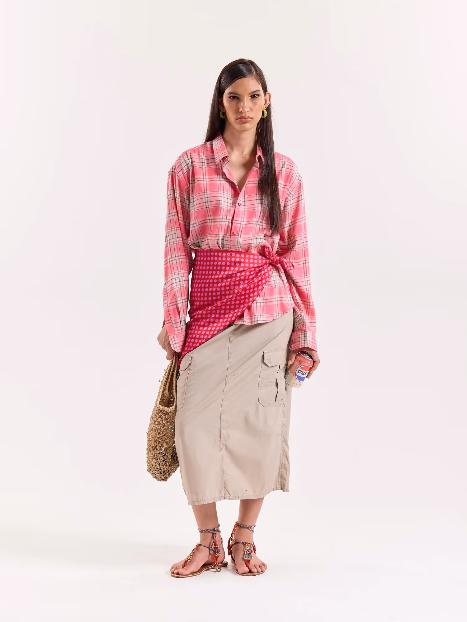 Bright Pink Checkered Cropped Shirt image 2
