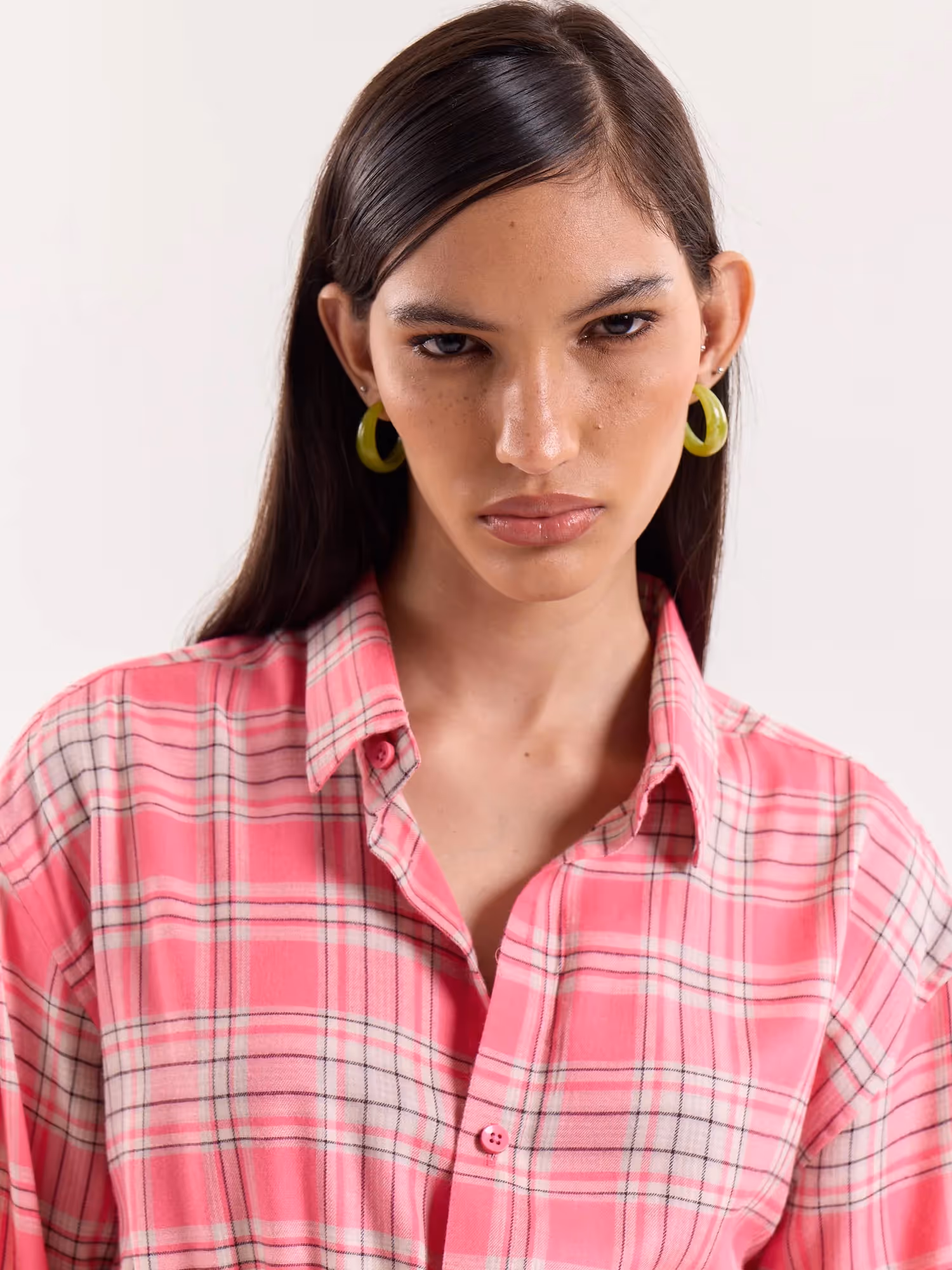 Bright Pink Checkered Cropped Shirt image 6