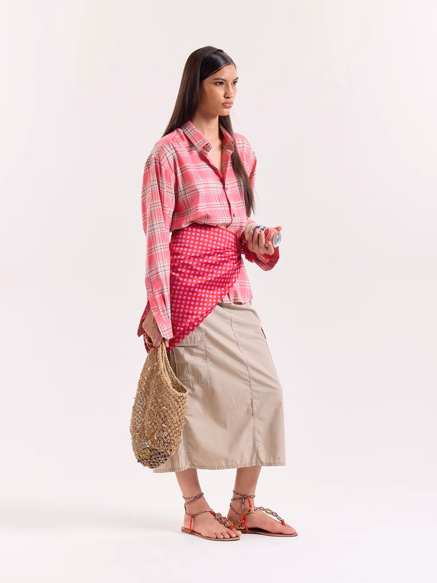 Bright Pink Checkered Cropped Shirt image 7