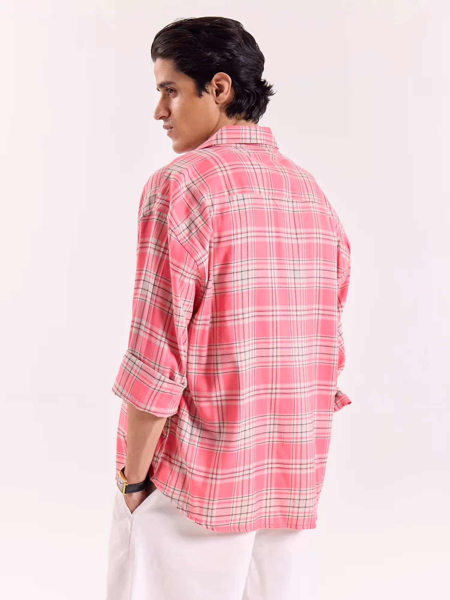 Bright Pink Checkered Cropped Shirt image 8