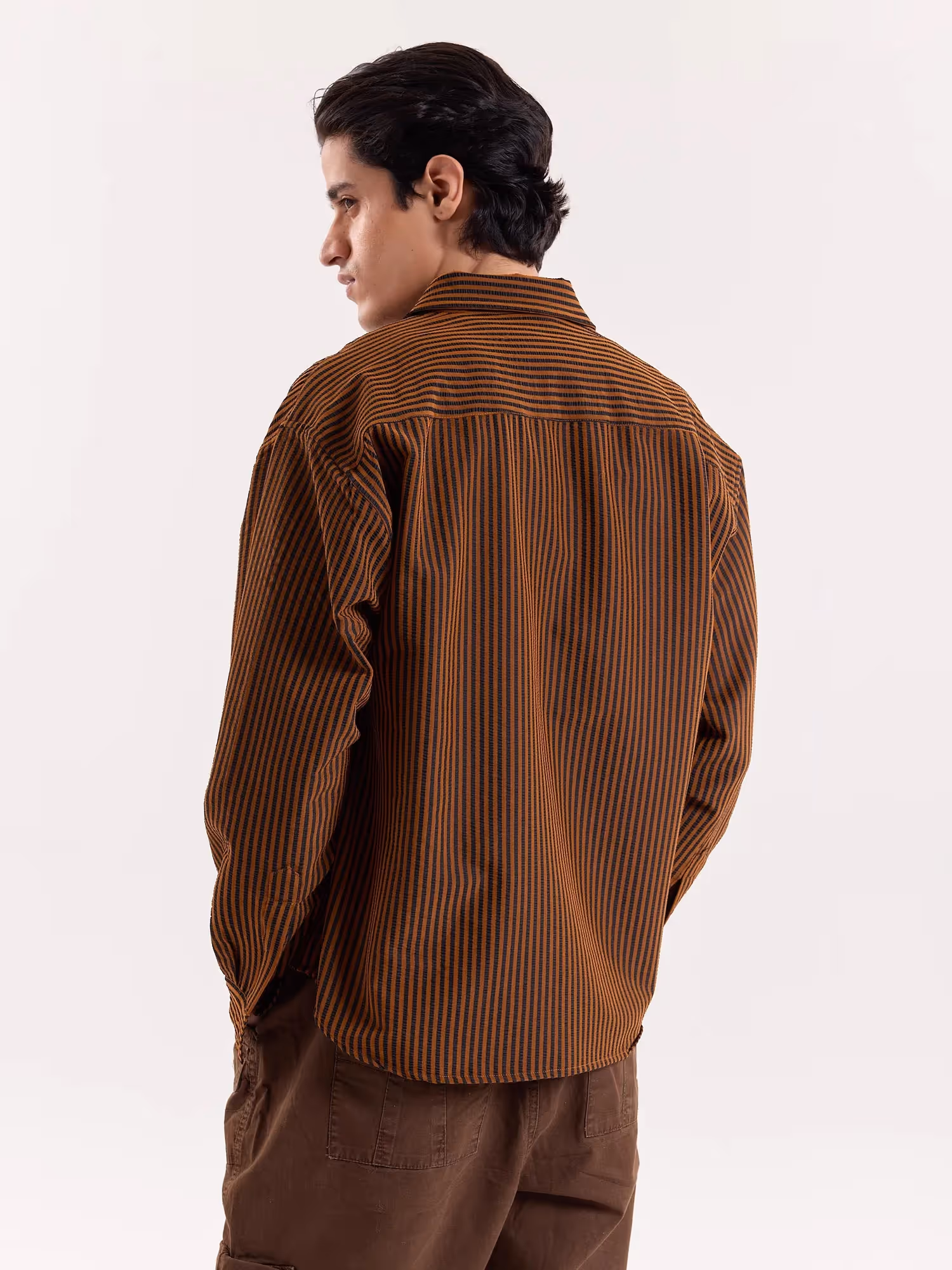 Brown & Black Striped Seersucker Cropped Shirt image 8
