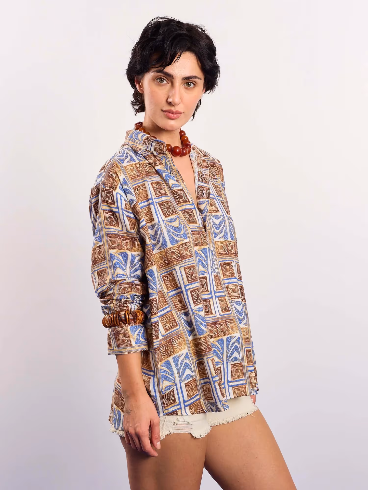 Brown & Blue Geometrical Linen Pullover image 5