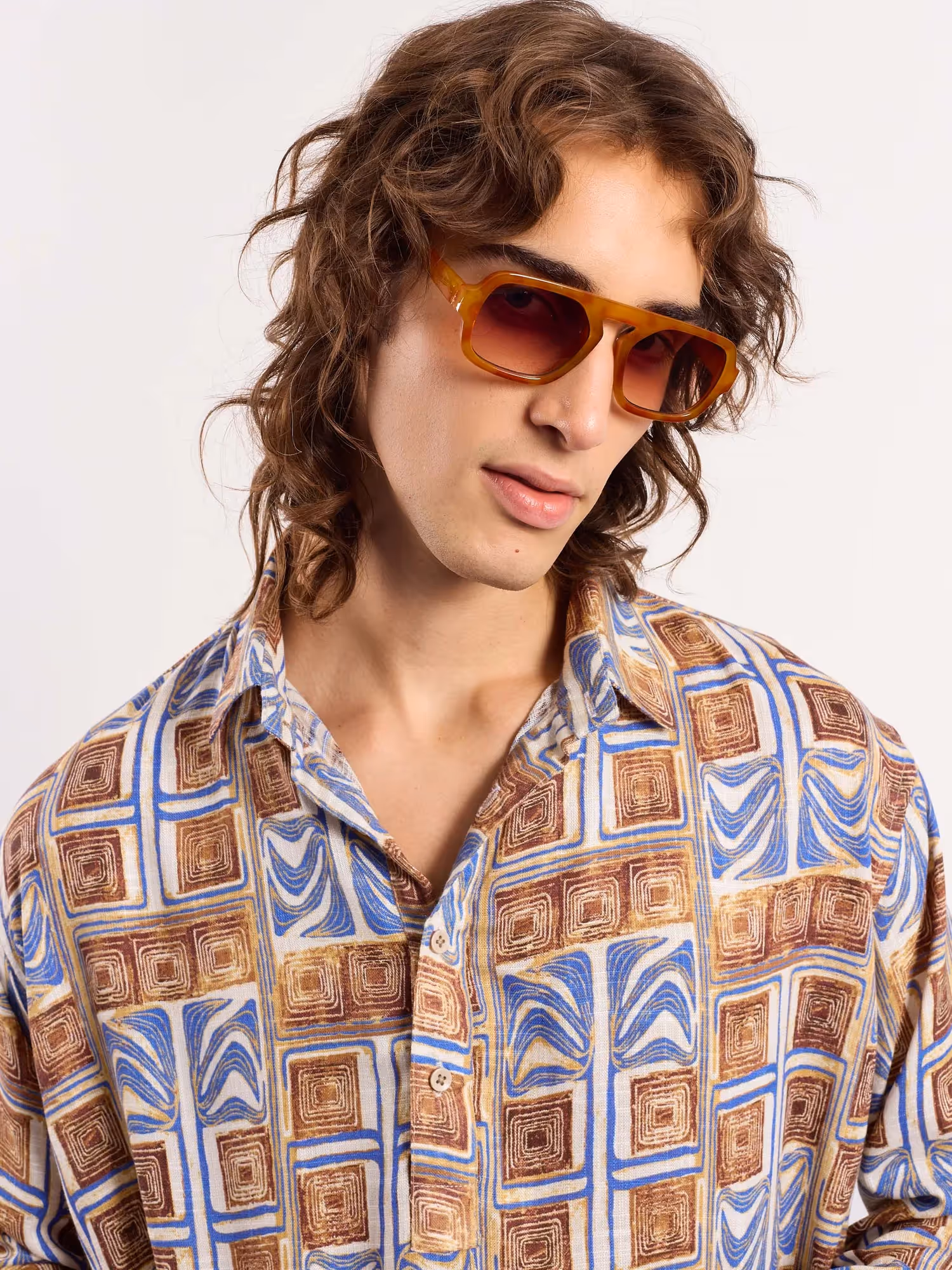 Brown & Blue Geometrical Linen Pullover image 6