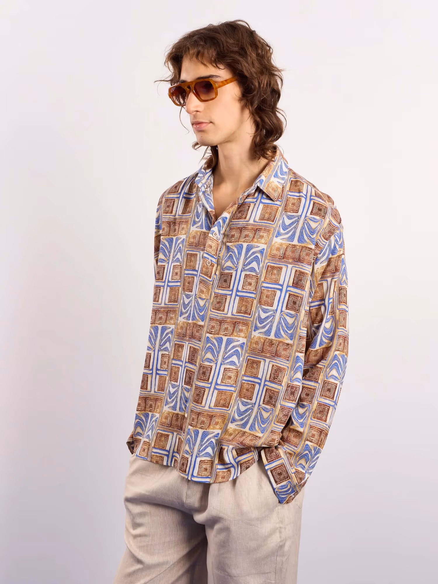 Brown & Blue Geometrical Linen Pullover image 7